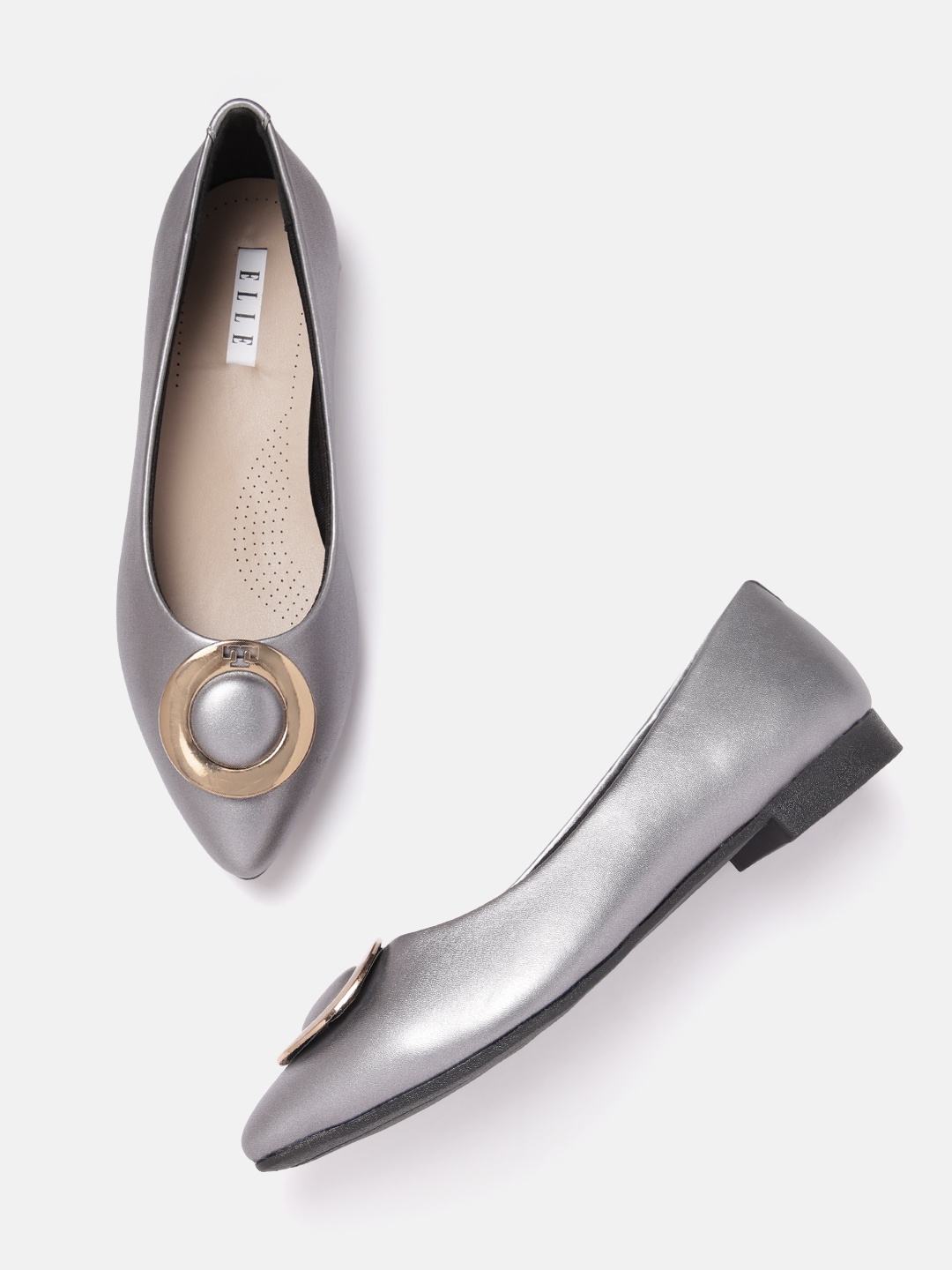 

ELLE Women Metallic Detail Ballerinas, Grey