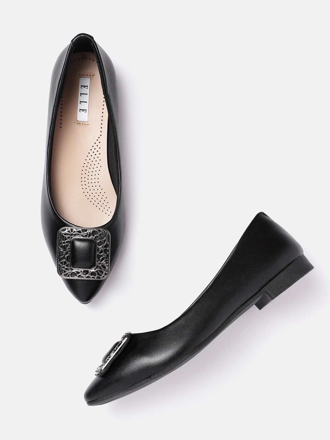 

ELLE Women Metallic Detail Ballerinas, Black