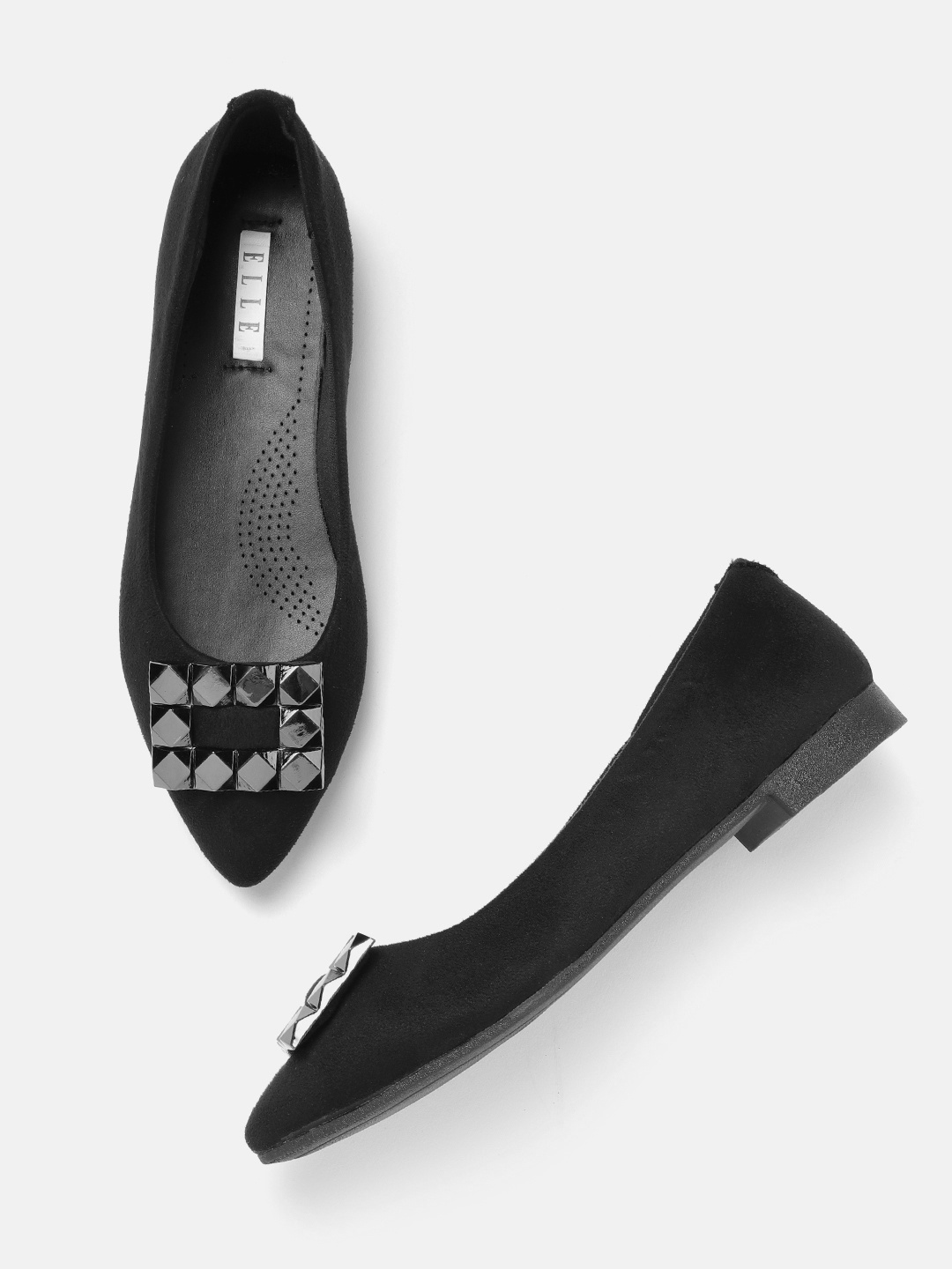 

ELLE Women Metallic Detail Ballerinas, Black