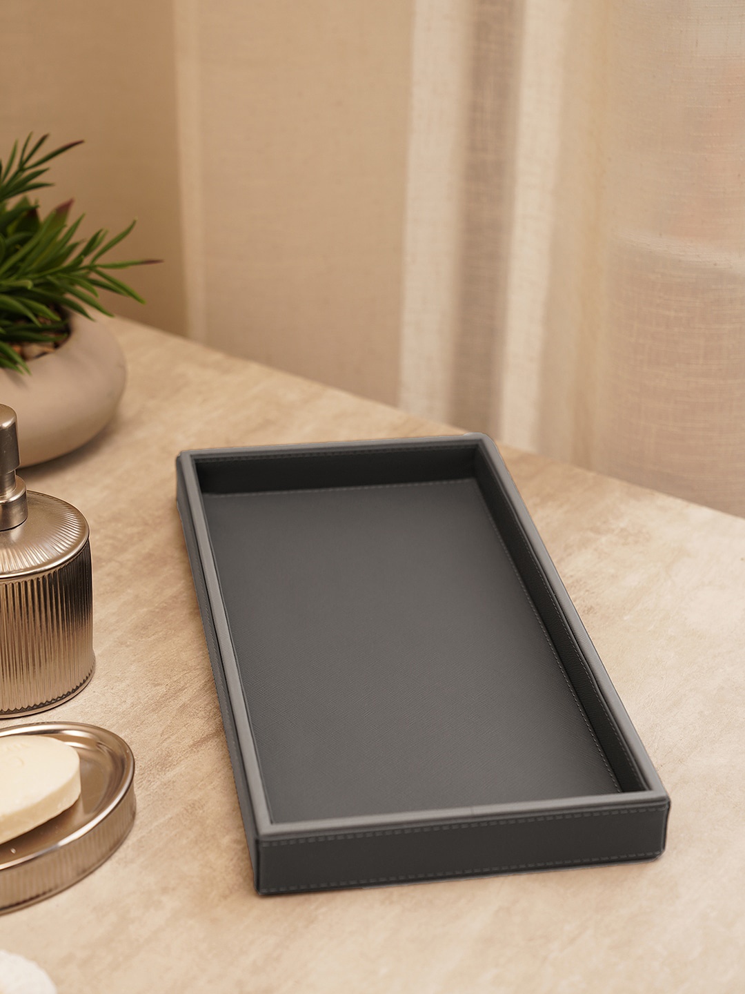 

Pure Home and Living Grey Leather Bathroom Tray