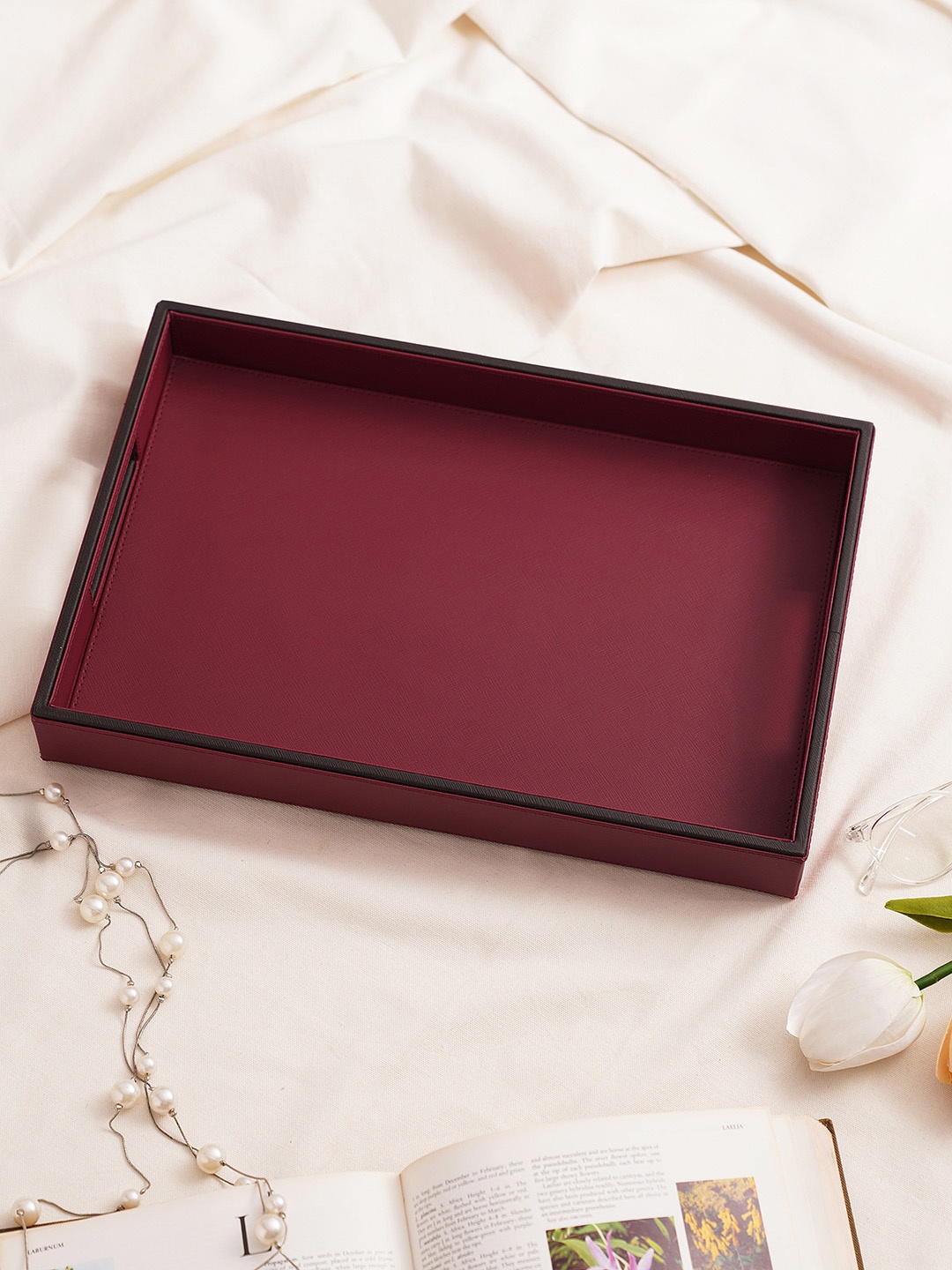 

Pure Home and Living Red Faux Leather Rectangle Serving Tray