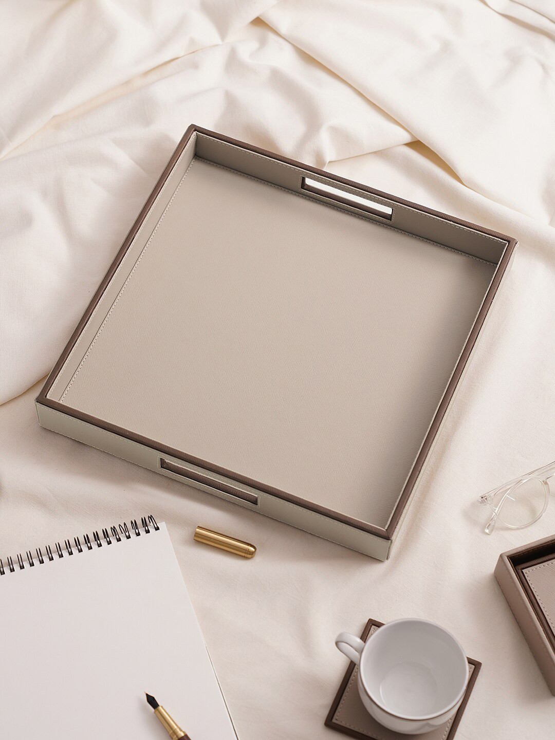 

Pure Home and Living Beige Faux Leather Square Serving Tray