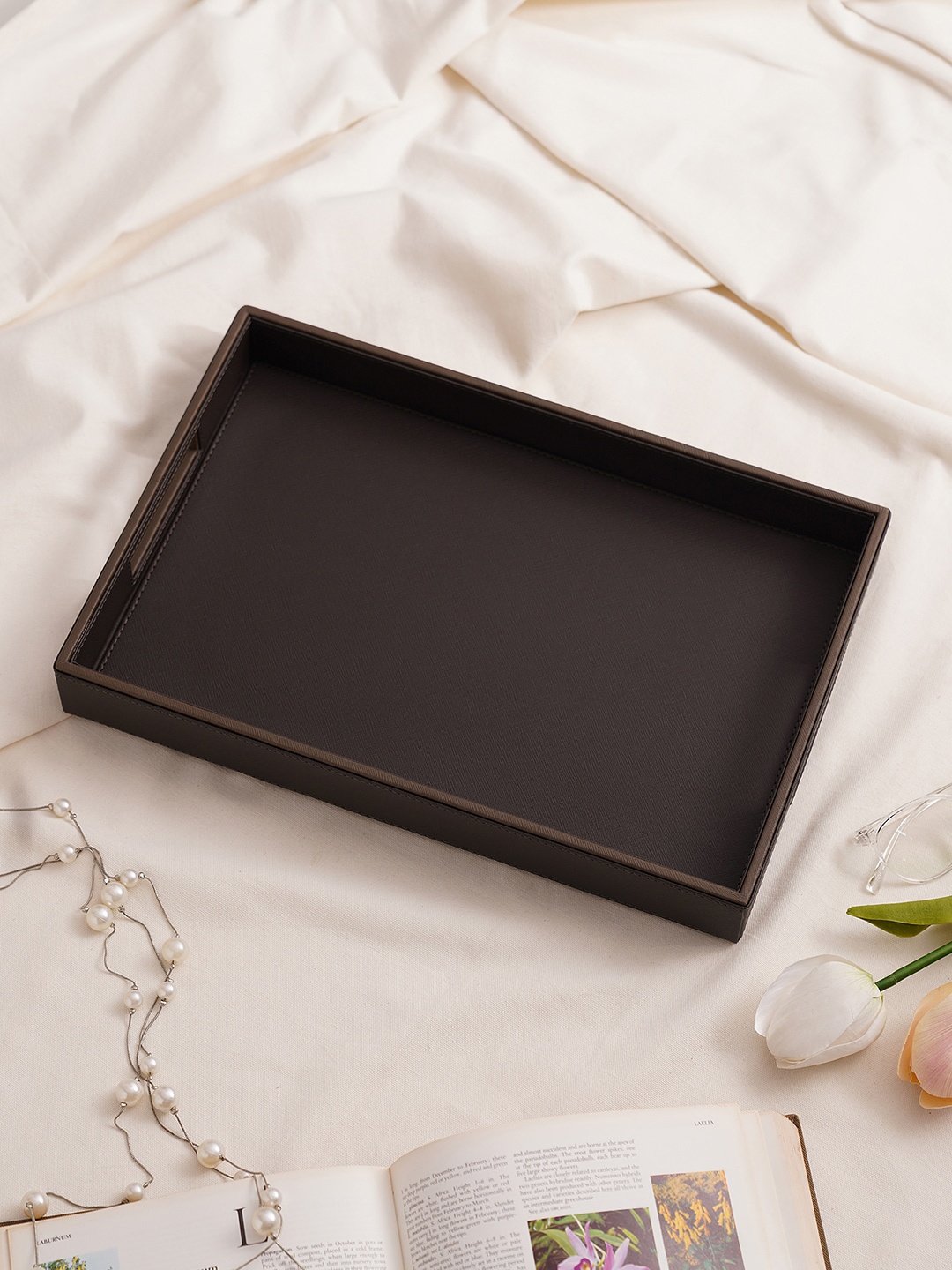 

Pure Home and Living Brown Faux Leather Rectangle Serving Tray