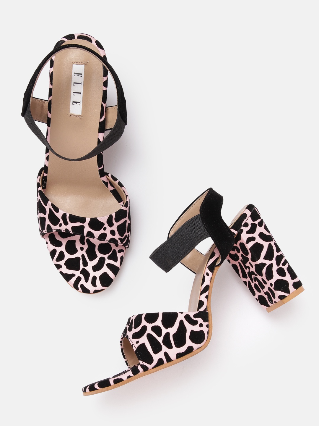 

ELLE Women Animal Textured Velvet Finish Block Heels, Pink