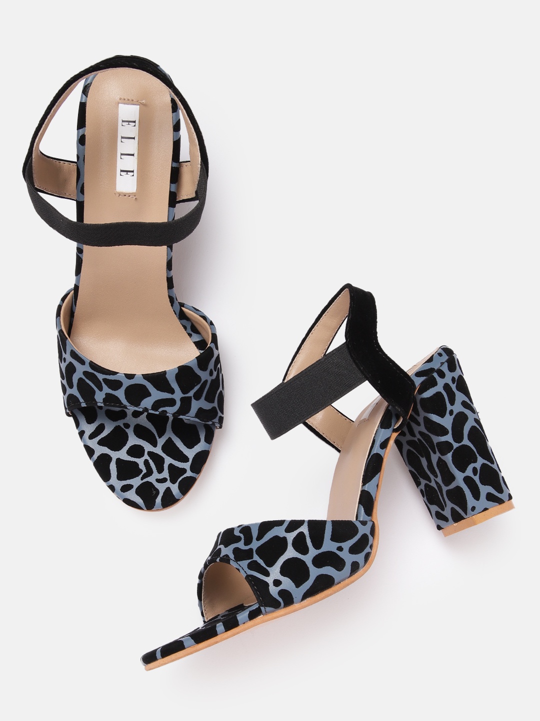 

ELLE Women Abstract Textured Velvety Finish Block Heels, Blue
