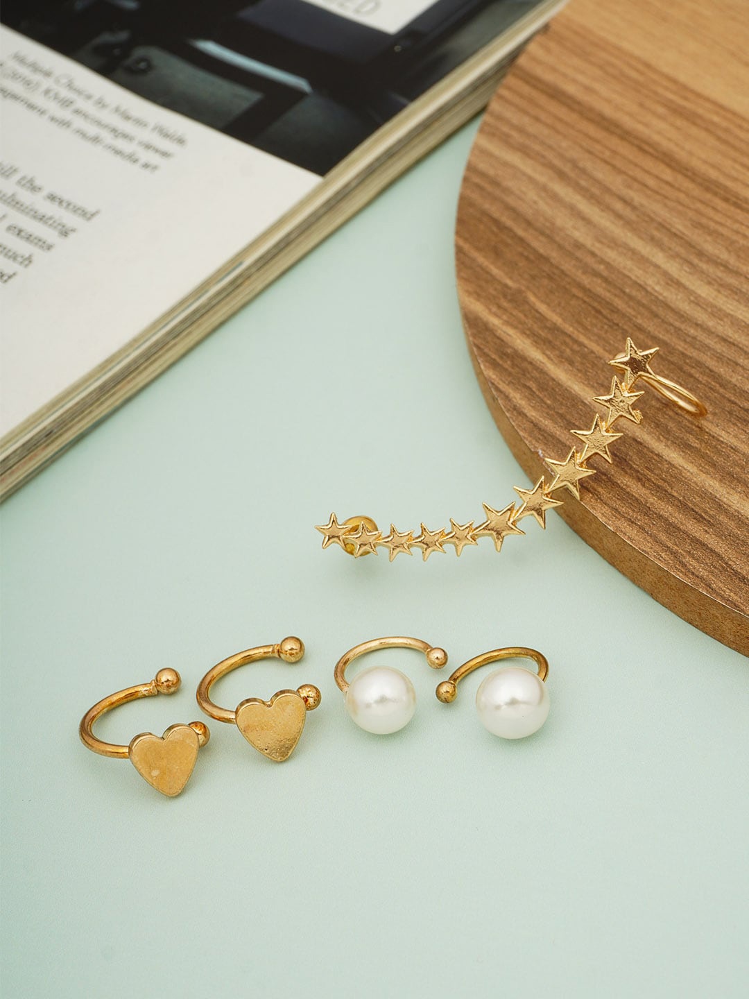 

Ferosh Set Of 5 Gold-Plated Beaded Classic Ear Cuff Earrings