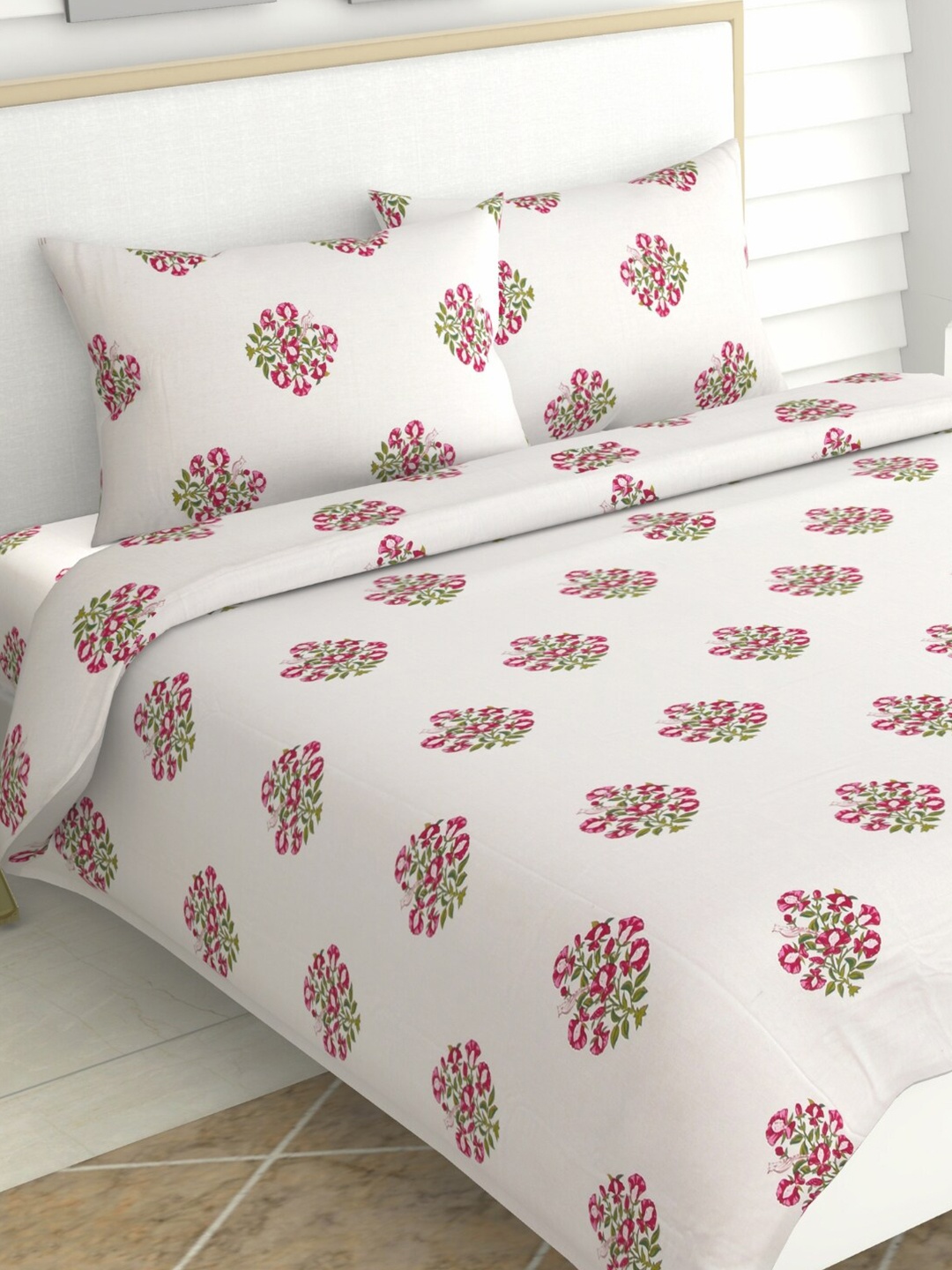 

haus & kinder Bird of Paradise White Printed 186 TC Cotton Queen Bedsheet Set