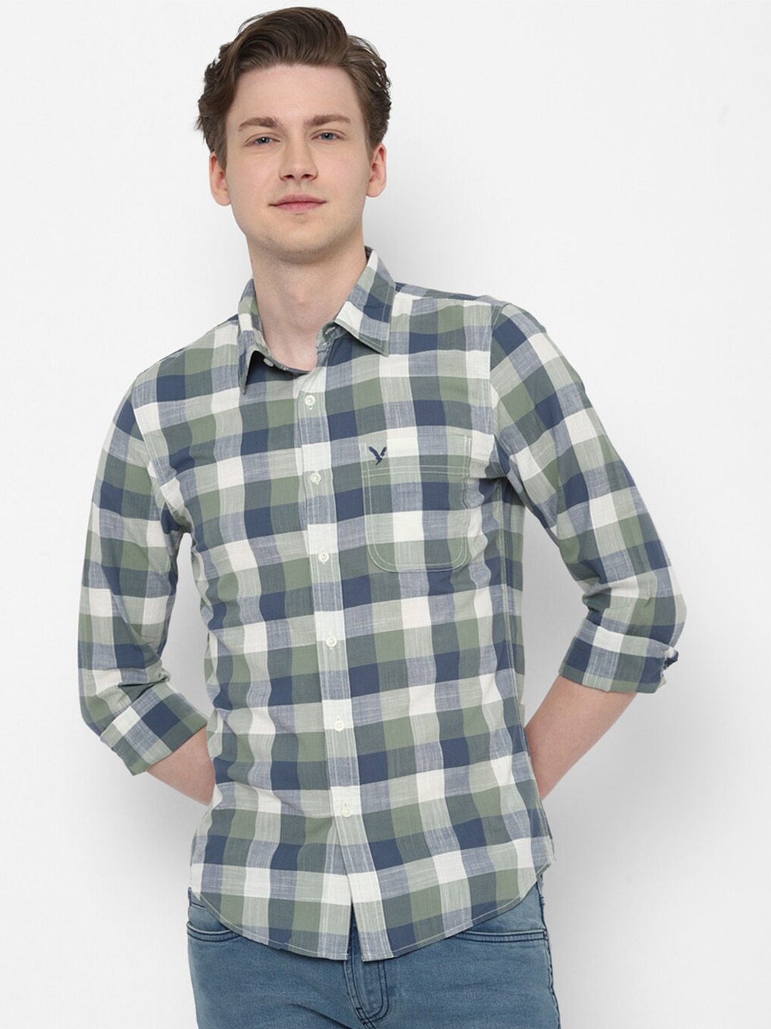 

AMERICAN EAGLE OUTFITTERS Other Checks Slim Fit Cotton Casual Shirt, Green