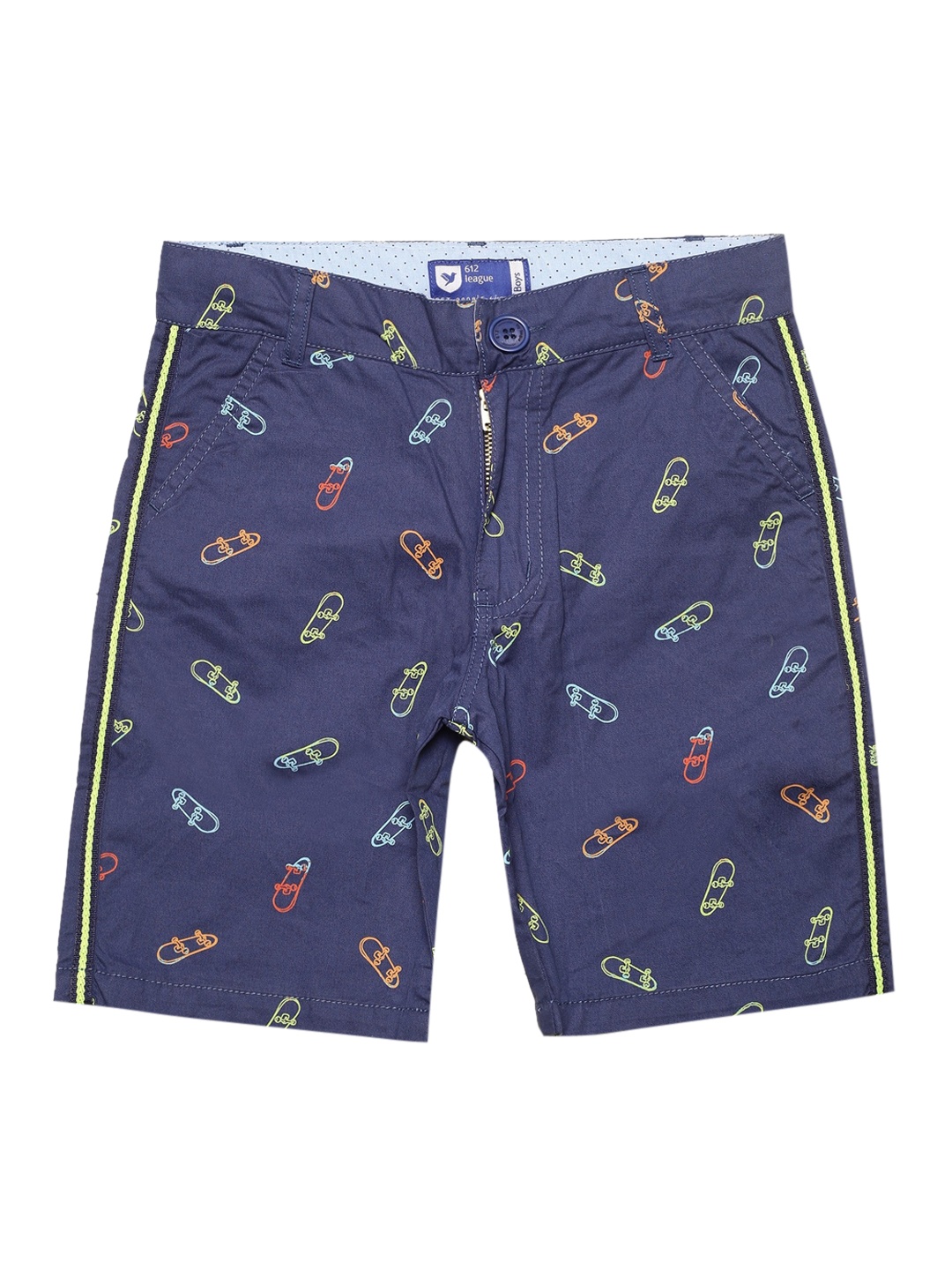 

612League Boys Conversational Printed Slim Fit Cotton Shorts, Blue