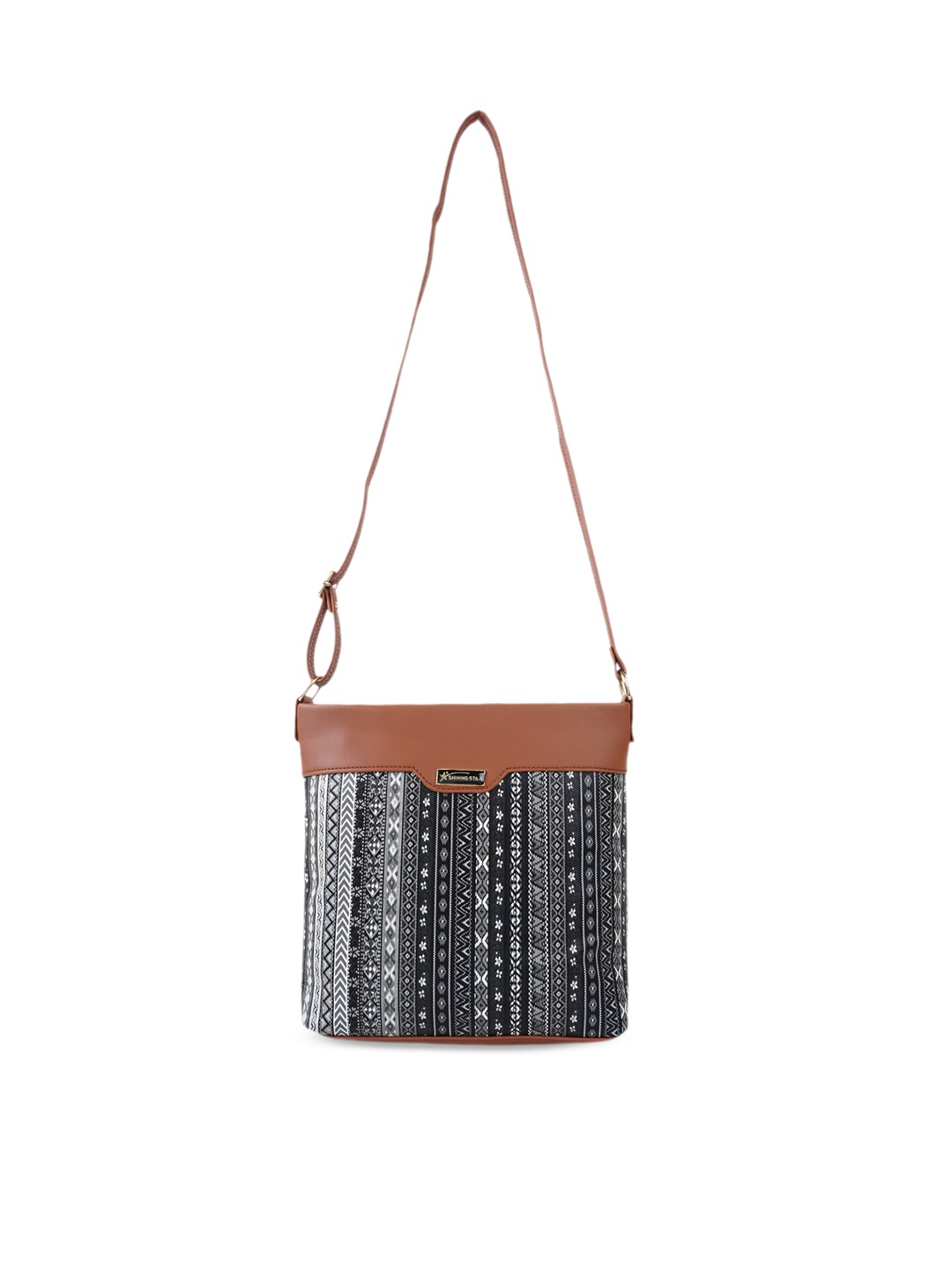 

SHINING STAR Ethnic Motifs Printed Structured Sling Bag, Black