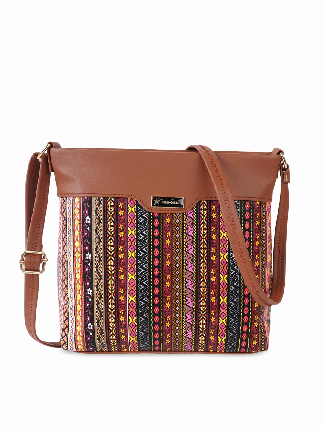 

SHINING STAR Ethnic Motifs Printed Structured Sling Bag, Maroon