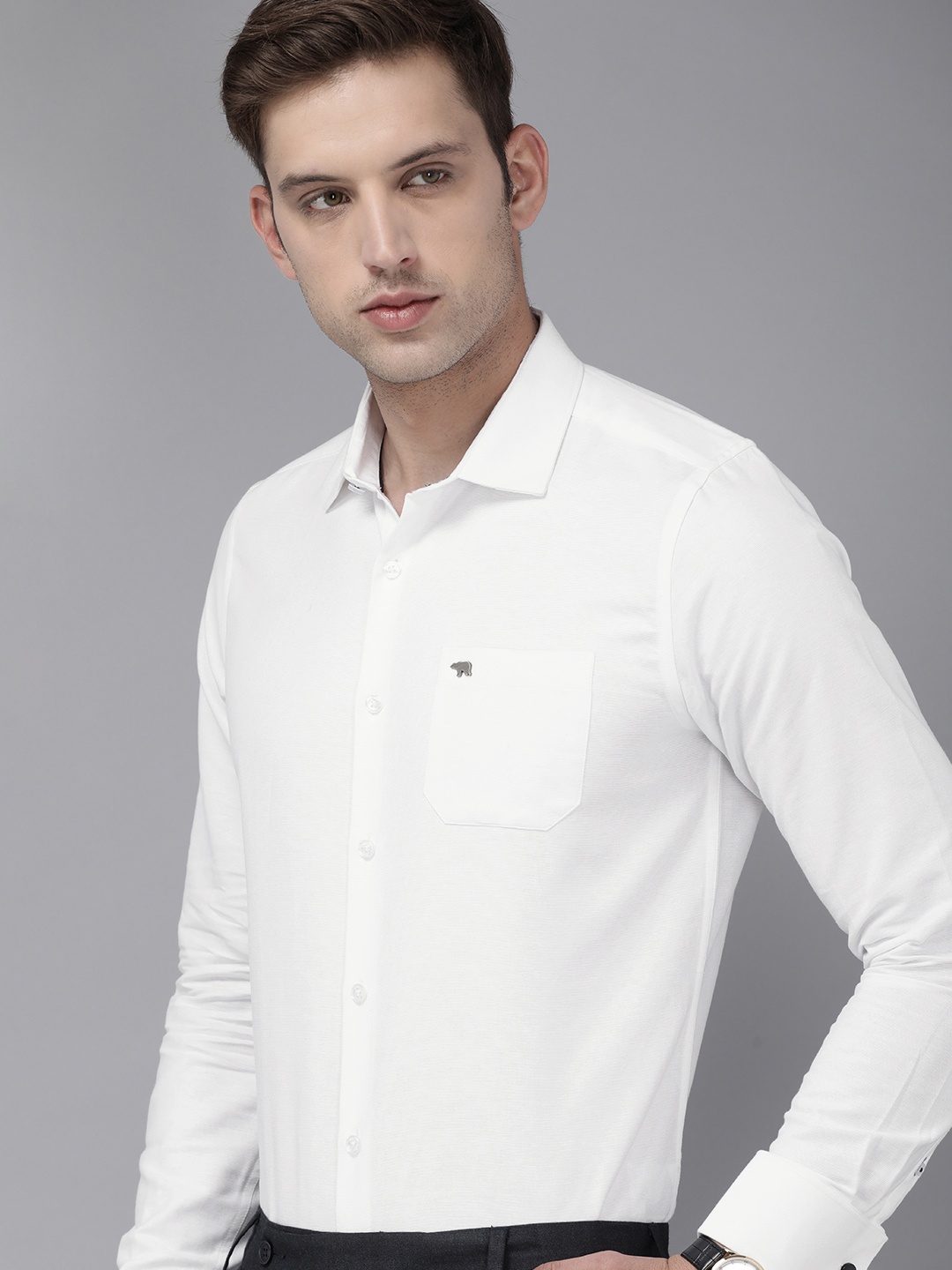 

THE BEAR HOUSE Men White Slim Fit Opaque Formal Shirt