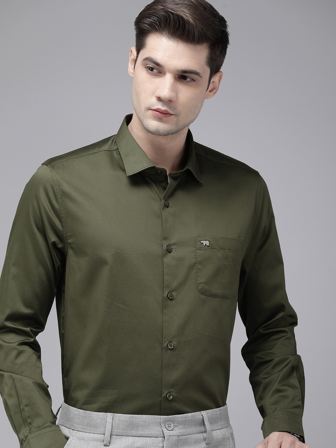 

THE BEAR HOUSE Men Green Slim Fit Opaque Formal Shirt