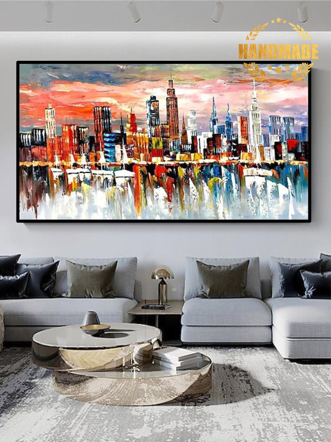 

THE HANDMADE FLAIR Red & White Abstract Painted Wall Art