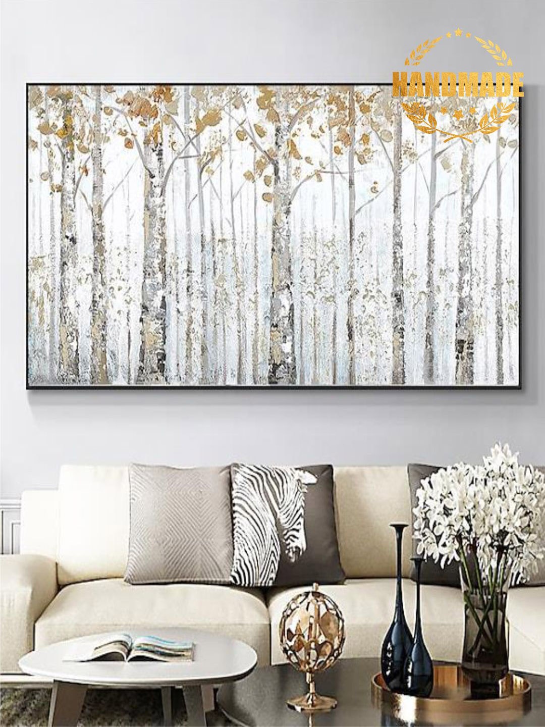 

THE HANDMADE FLAIR Abstract Painting Wall Art, White