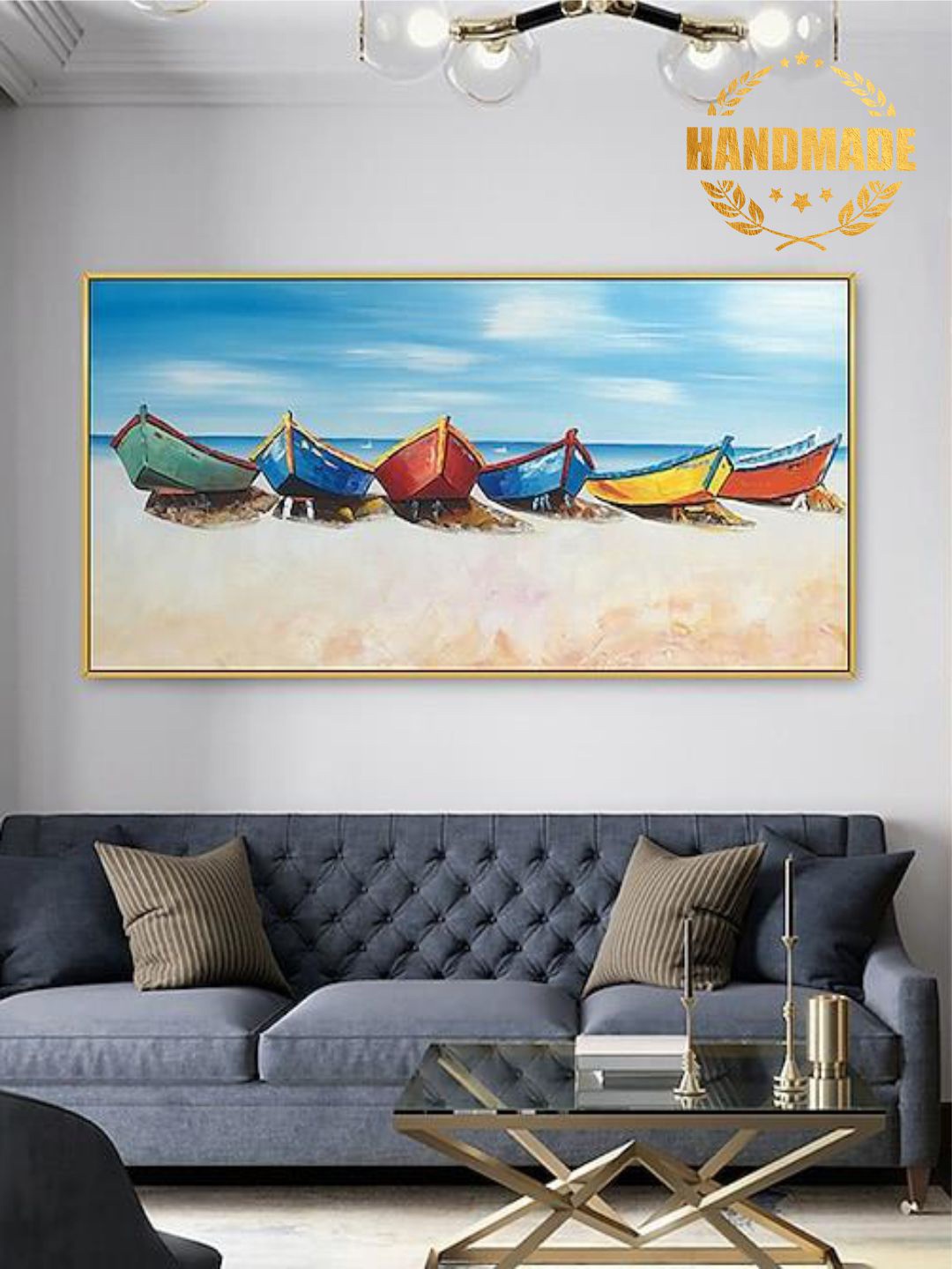 

THE HANDMADE FLAIR Blue Abstract Painting Wall Art