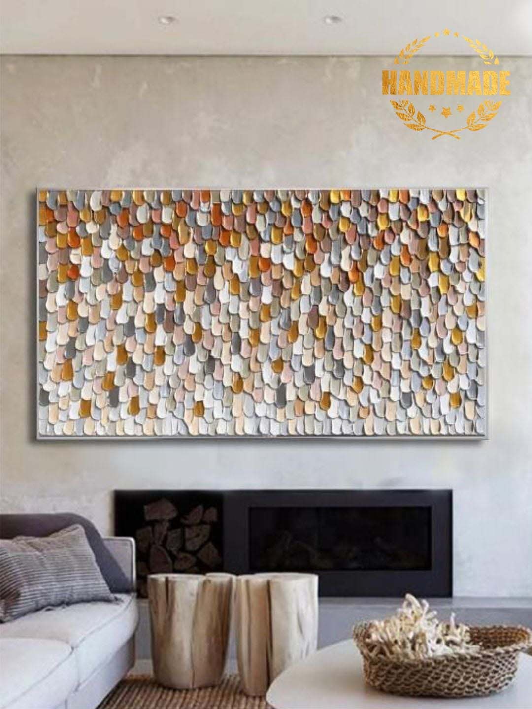 

THE HANDMADE FLAIR Beige & Grey Abstract Painted Wall Art