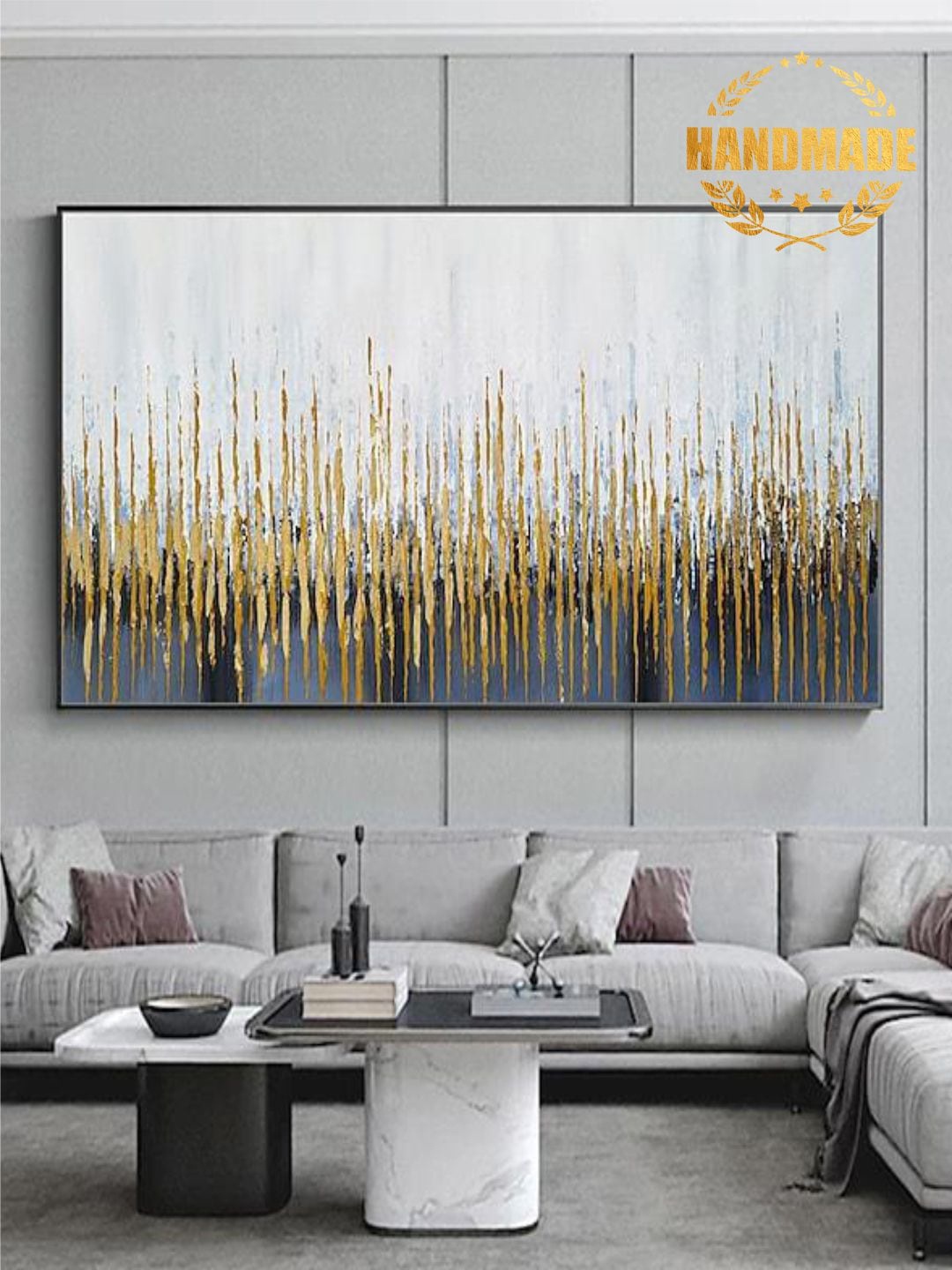 

THE HANDMADE FLAIR White Abstract Framed Wall Art Painting