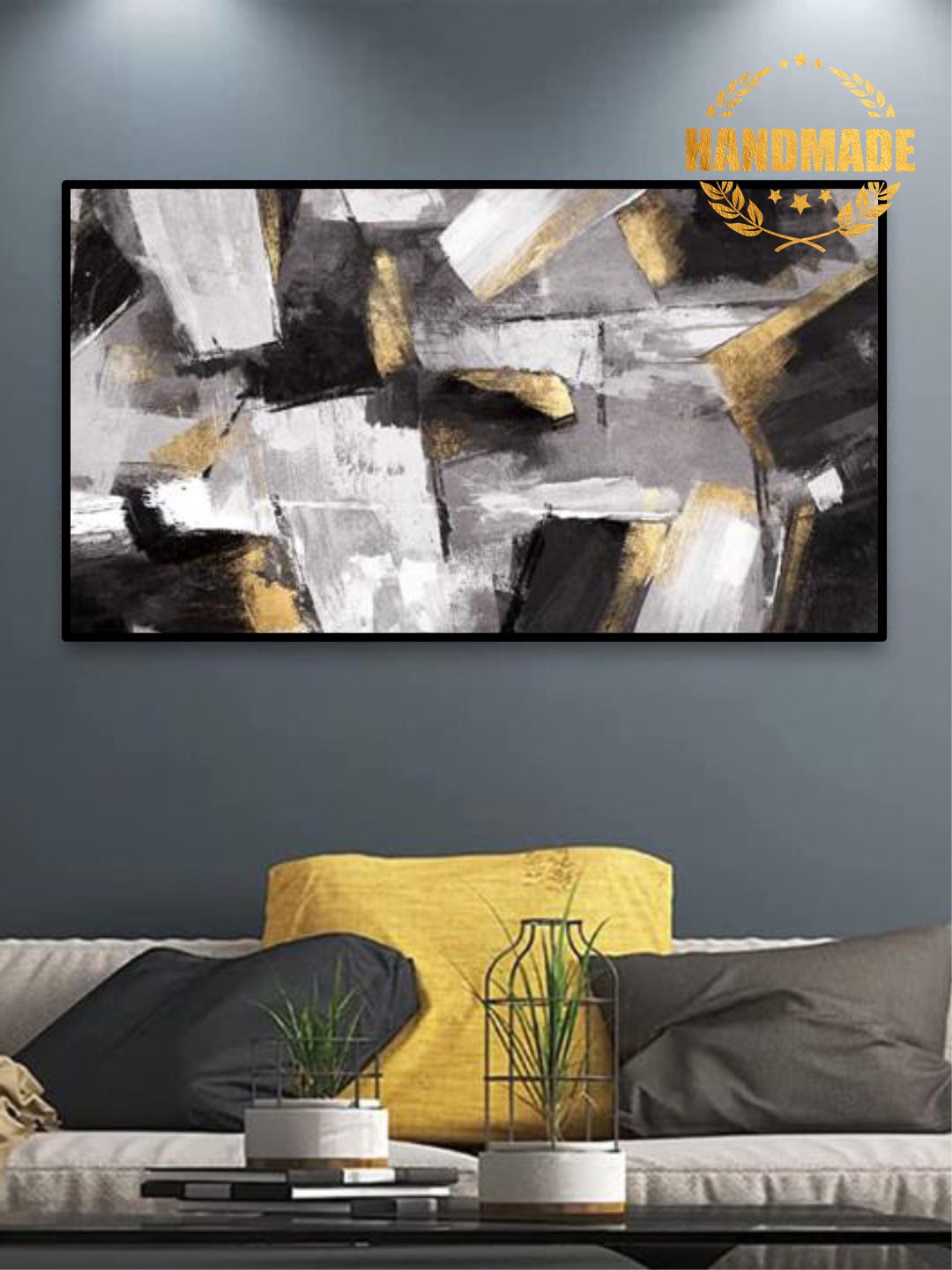 

THE HANDMADE FLAIR Grey & Yellow Abstract Printed Wall Art