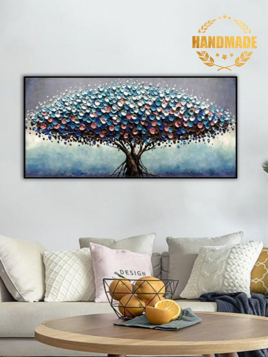 

THE HANDMADE FLAIR Blue & Brown Abstract Painting Wall Art