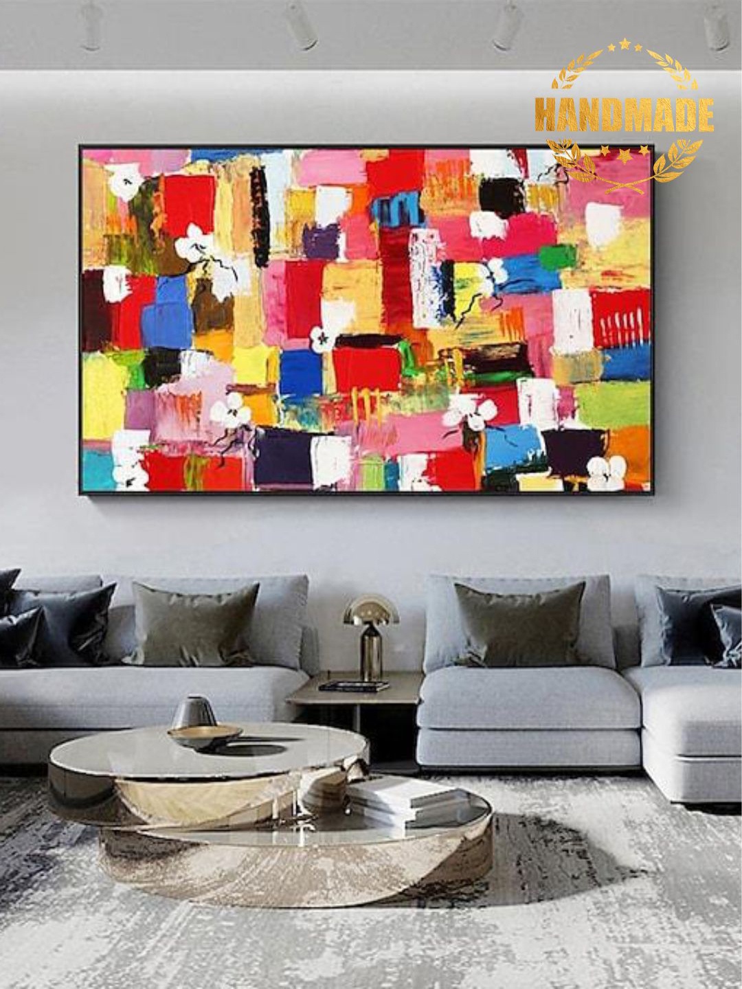 

THE HANDMADE FLAIR Red & Yellow Abstract Painting Wall Art