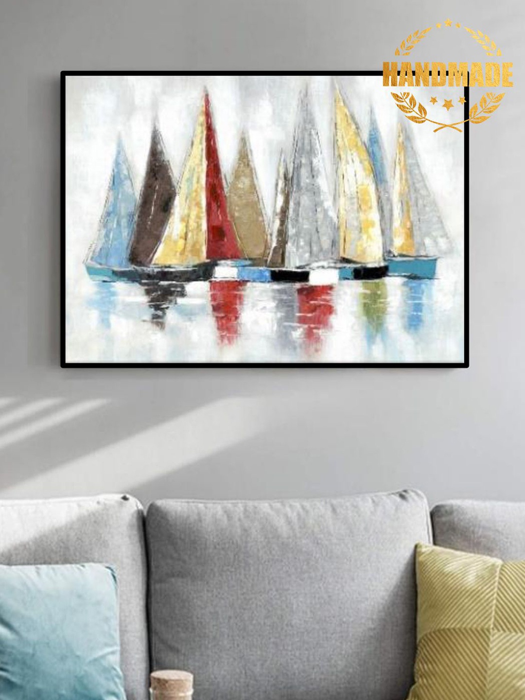 

THE HANDMADE FLAIR Grey & Yellow Yacht Painted Wall Art