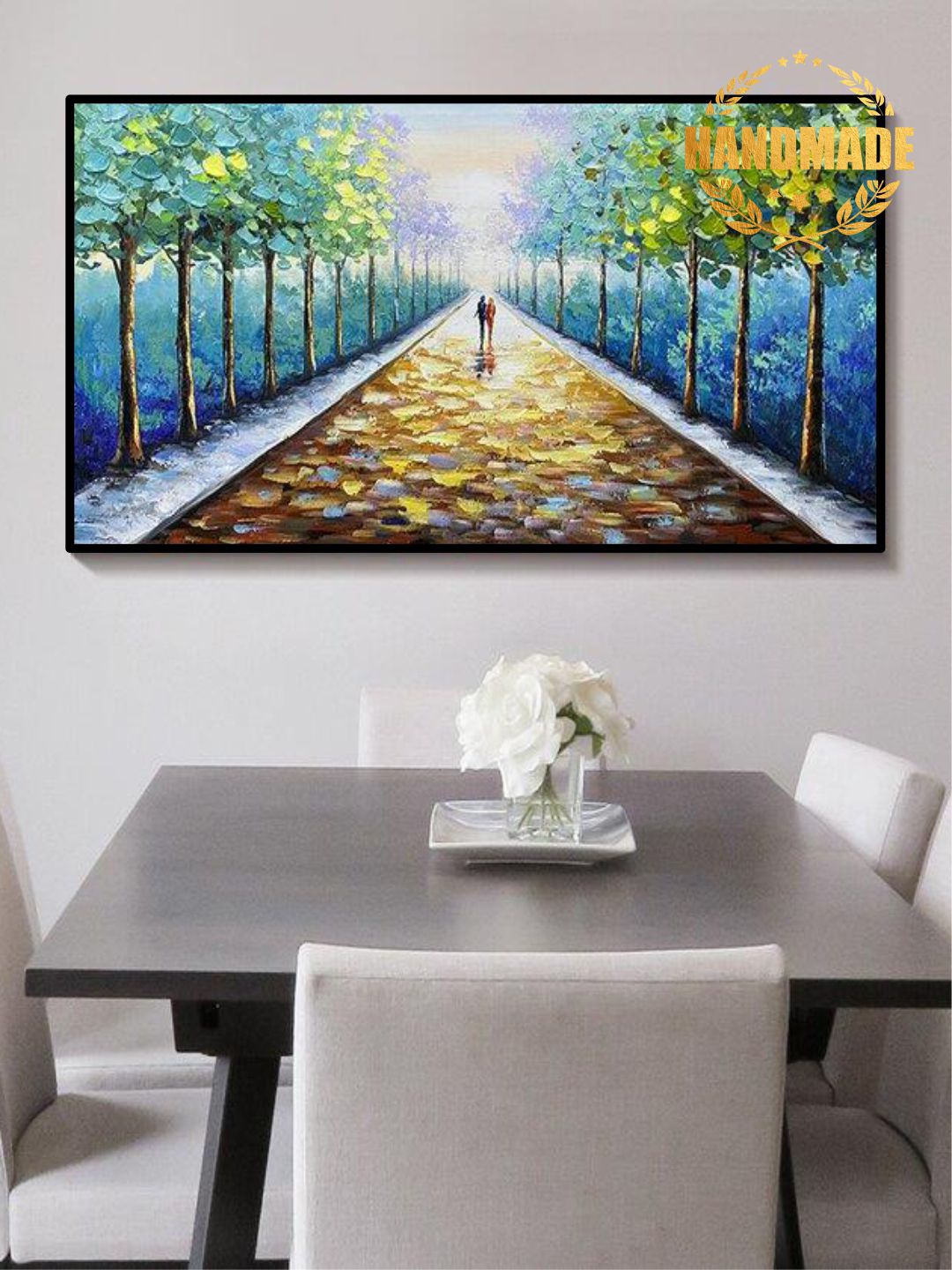 

THE HANDMADE FLAIR Blue & Yellow Abstract Handmade Painting Wall Art