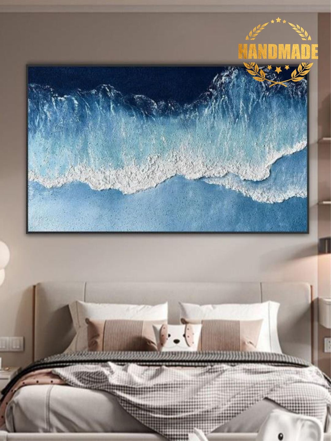 

THE HANDMADE FLAIR Blue & Grey Abstract Painted Wall Art
