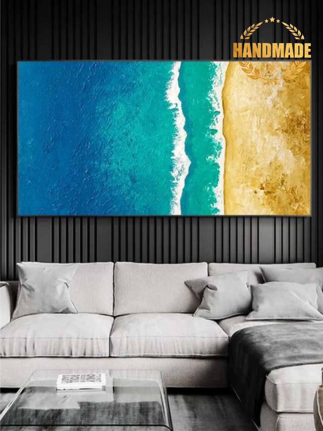 

THE HANDMADE FLAIR Blue & Brown Abstract Printed Framed Wall Art Painting