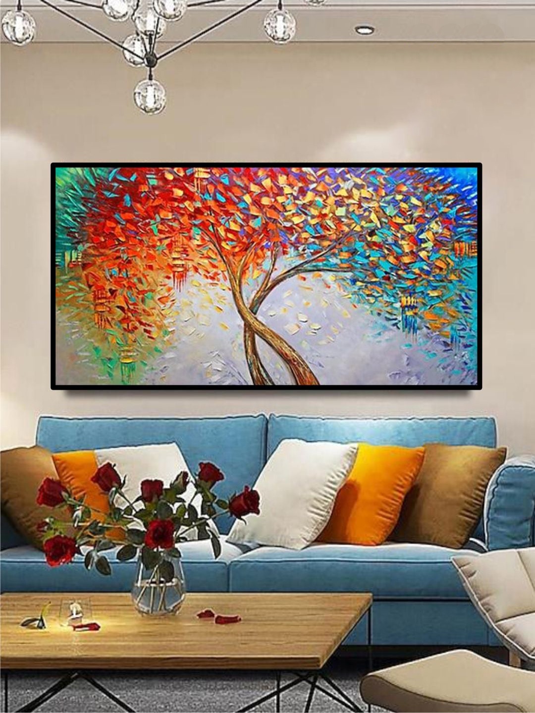 

THE HANDMADE FLAIR Red & Green Abstract Painting Wall Art