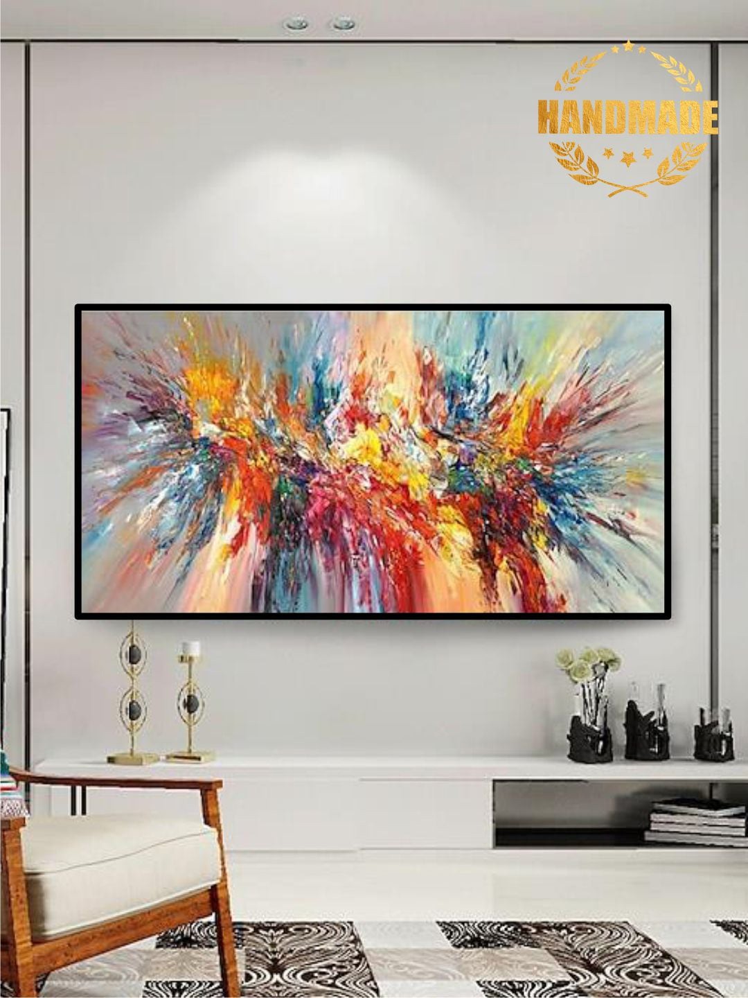 

THE HANDMADE FLAIR Blue & Red Abstract Painting Wall Art