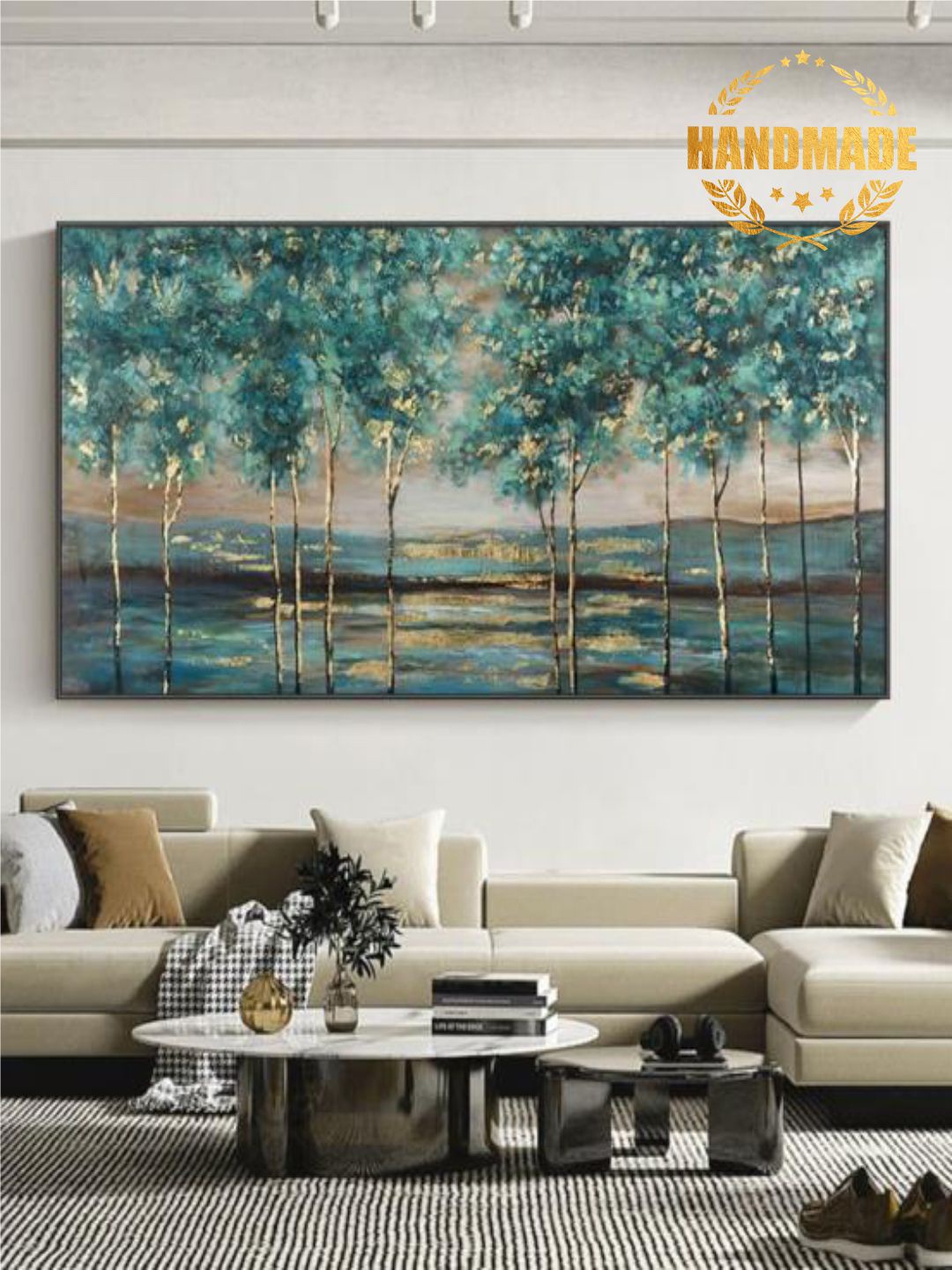 

THE HANDMADE FLAIR Green Abstract Painting Wall Art