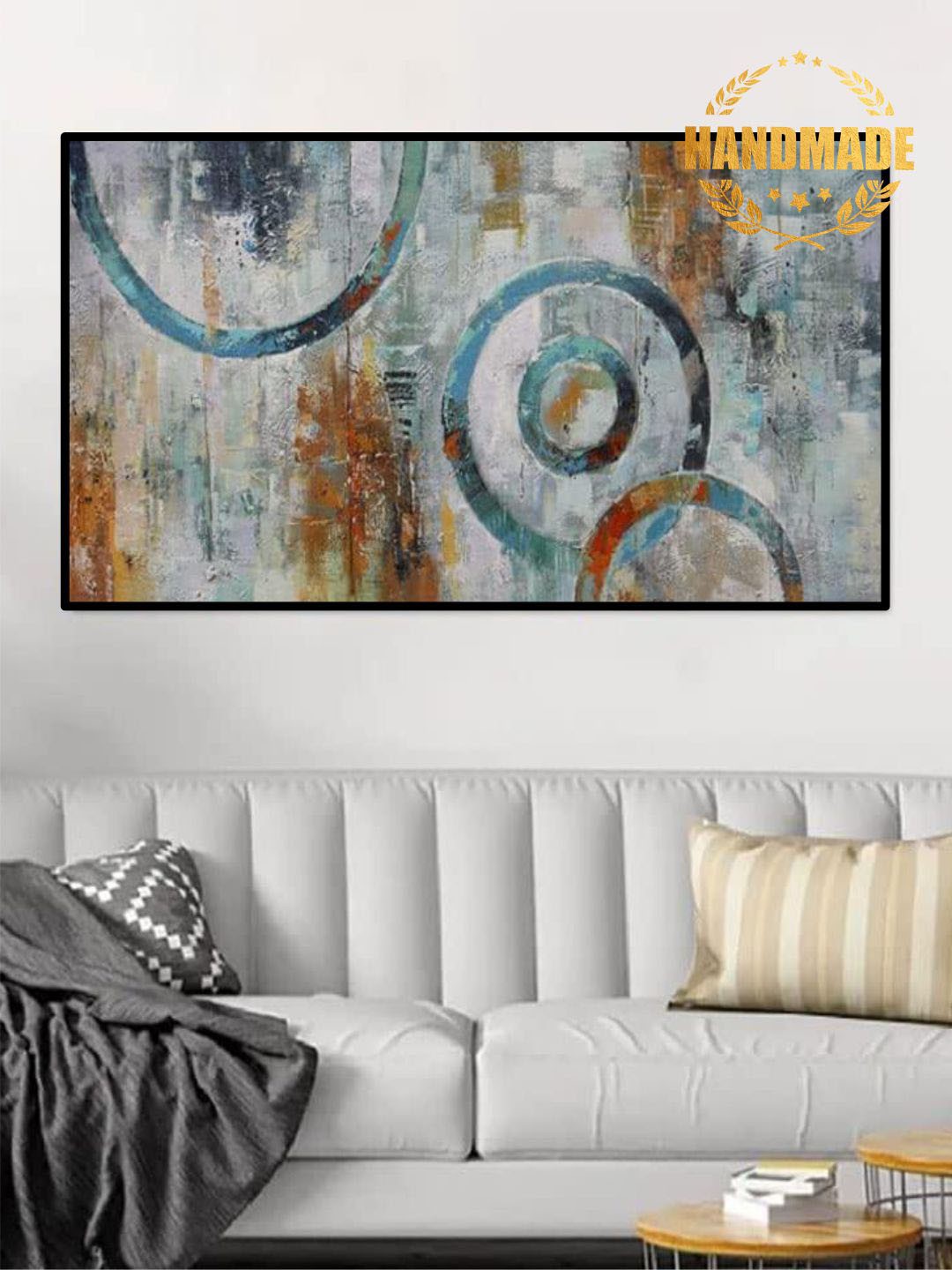 

THE HANDMADE FLAIR Grey & Yellow Abstract Printed Framed Wall Art Painting
