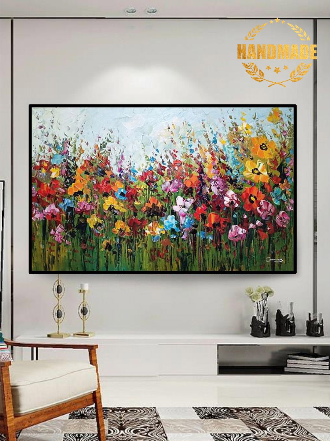 

THE HANDMADE FLAIR Floral Handmade Painting Wall Art, Green