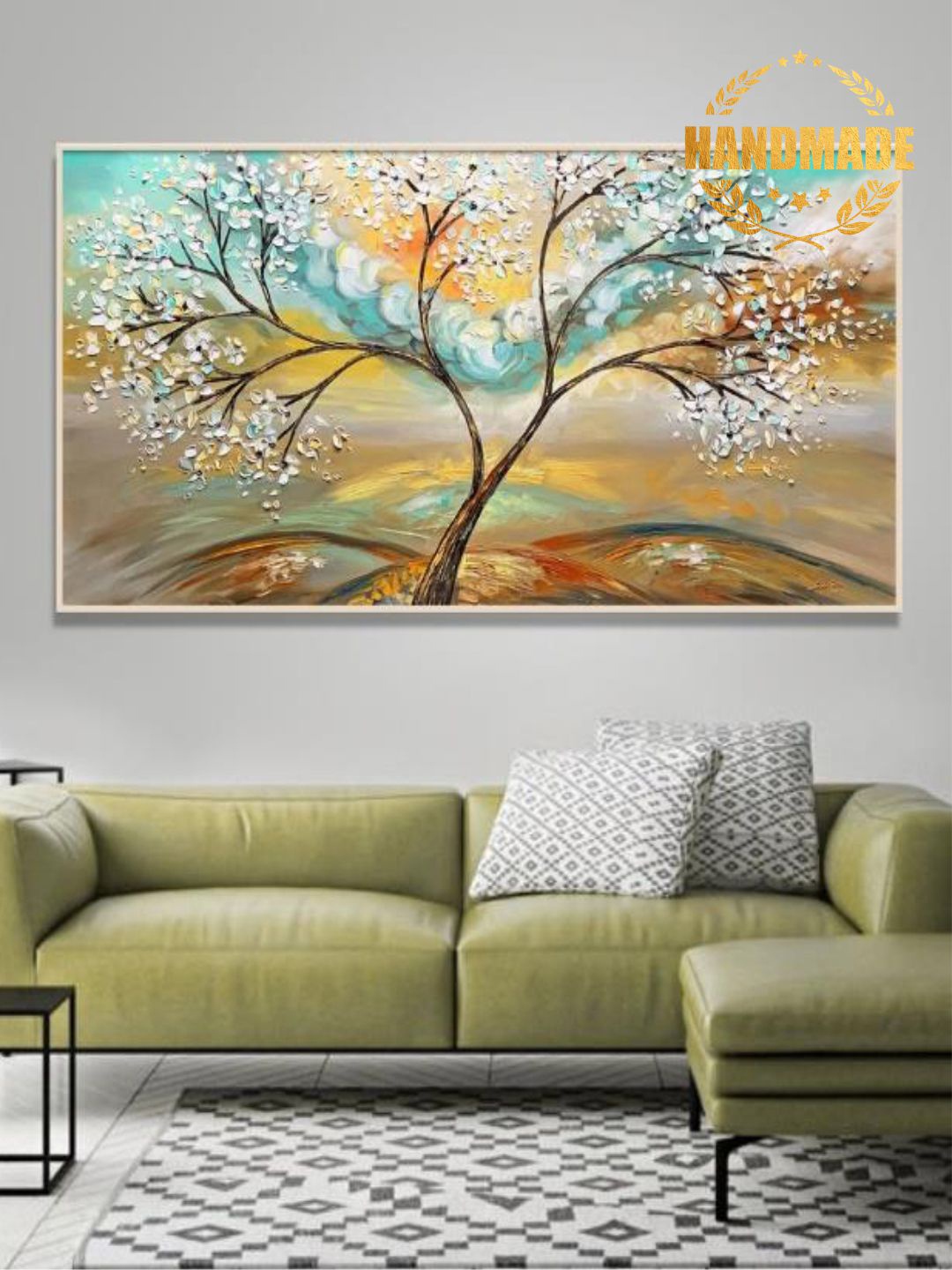 

THE HANDMADE FLAIR Yellow & Blue Floral Printed Wall Art