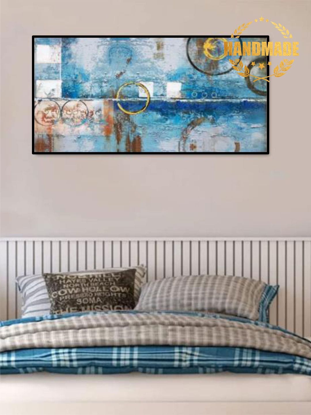 

THE HANDMADE FLAIR Blue Abstract Painted Wall Art