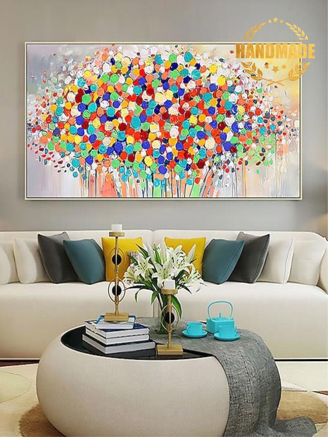 

THE HANDMADE FLAIR Yellow & Blue Abstract Printed Wall Art