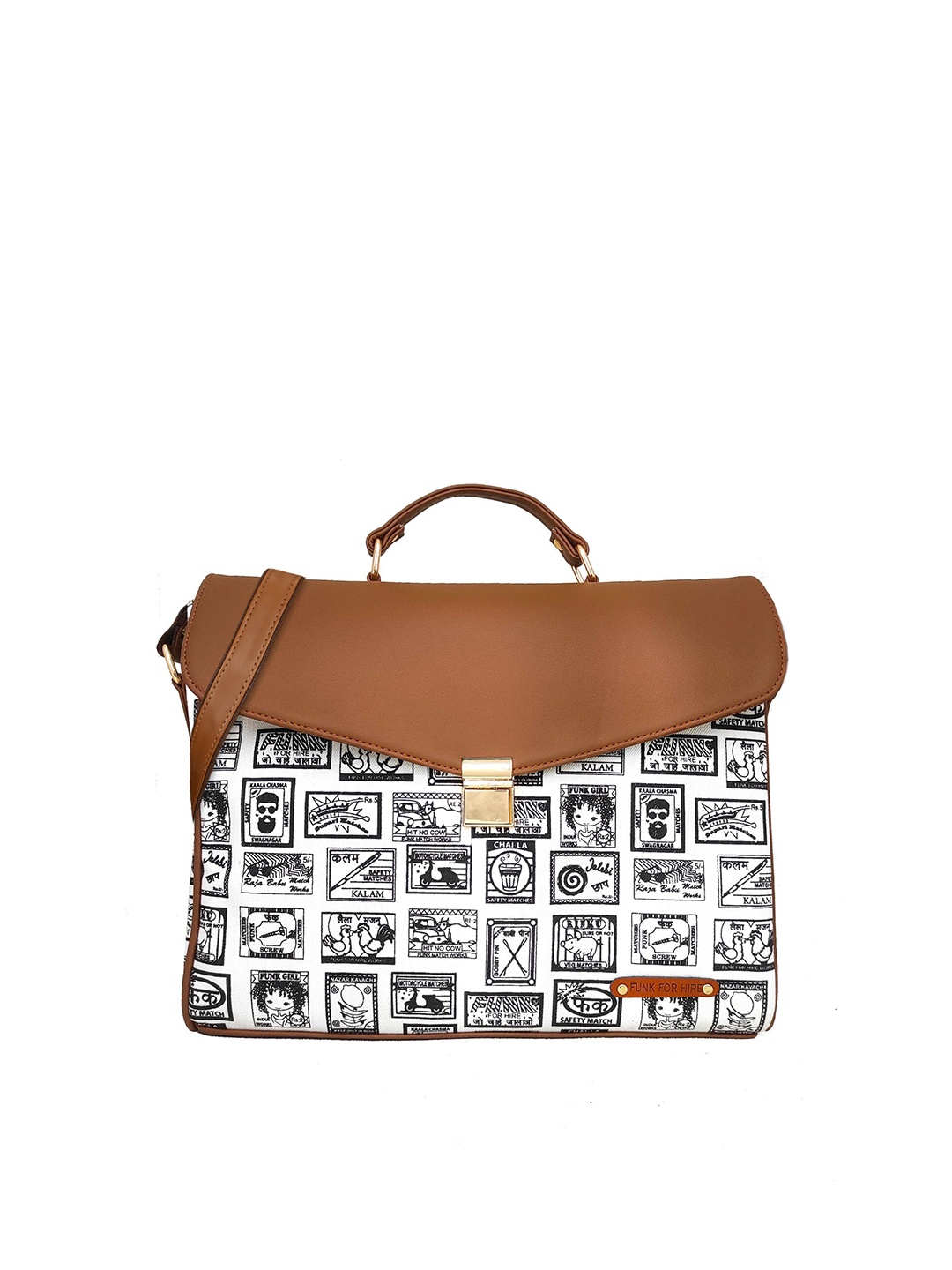 

Funk For Hire Women Printed PU Light Weight Laptop Bag, White