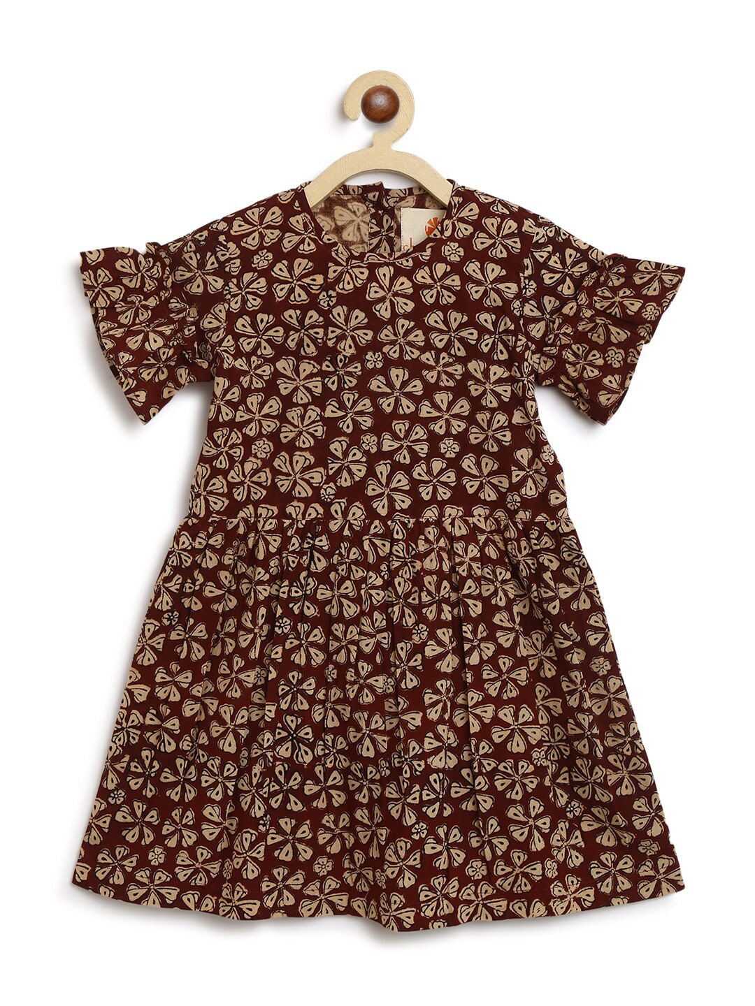 

charkhee Girls Floral Print Bell Sleeve Fit and Flare Dress, Brown