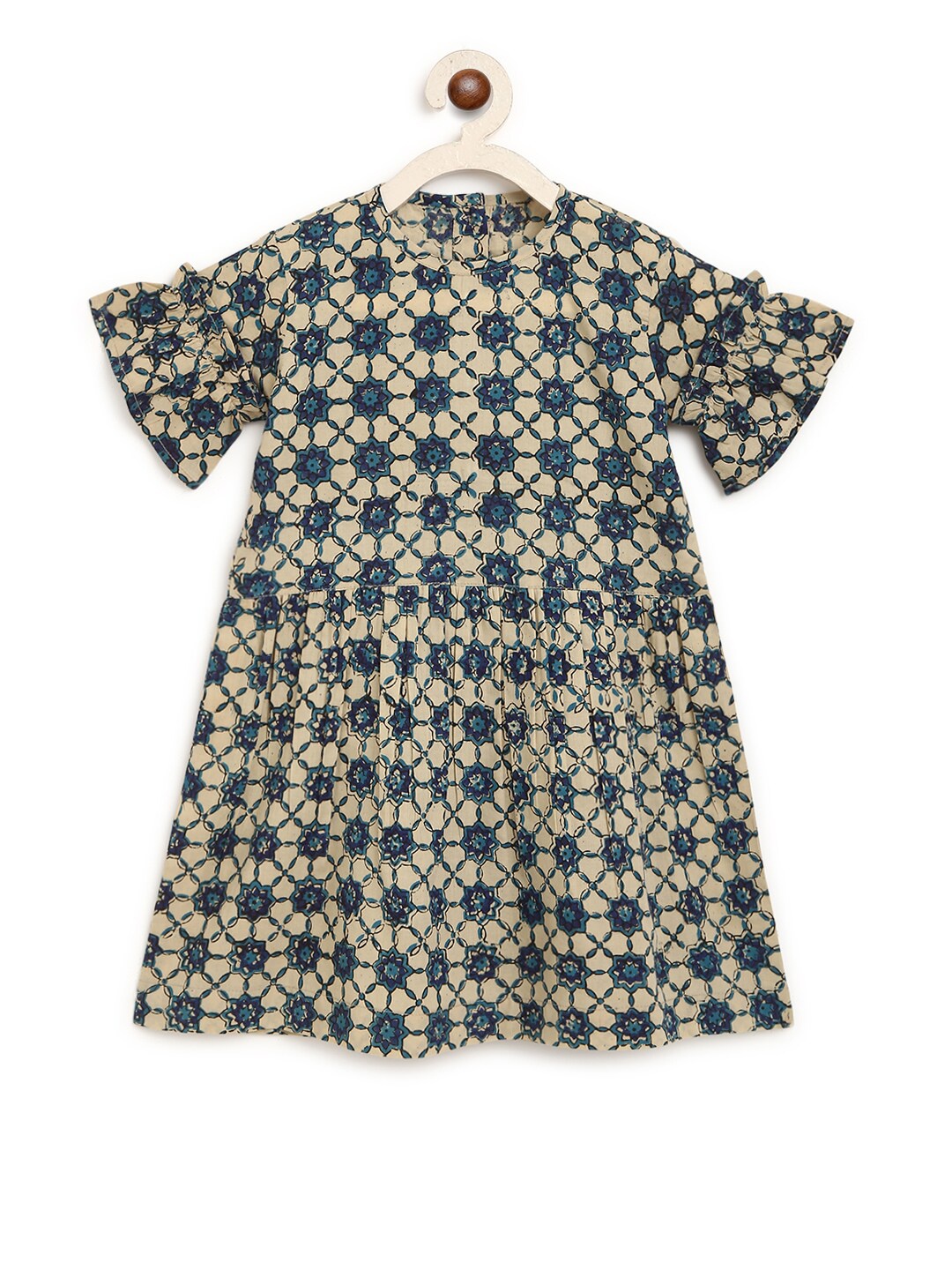 

charkhee Floral Print Bell Sleeve Fit & Flare Dress, Cream