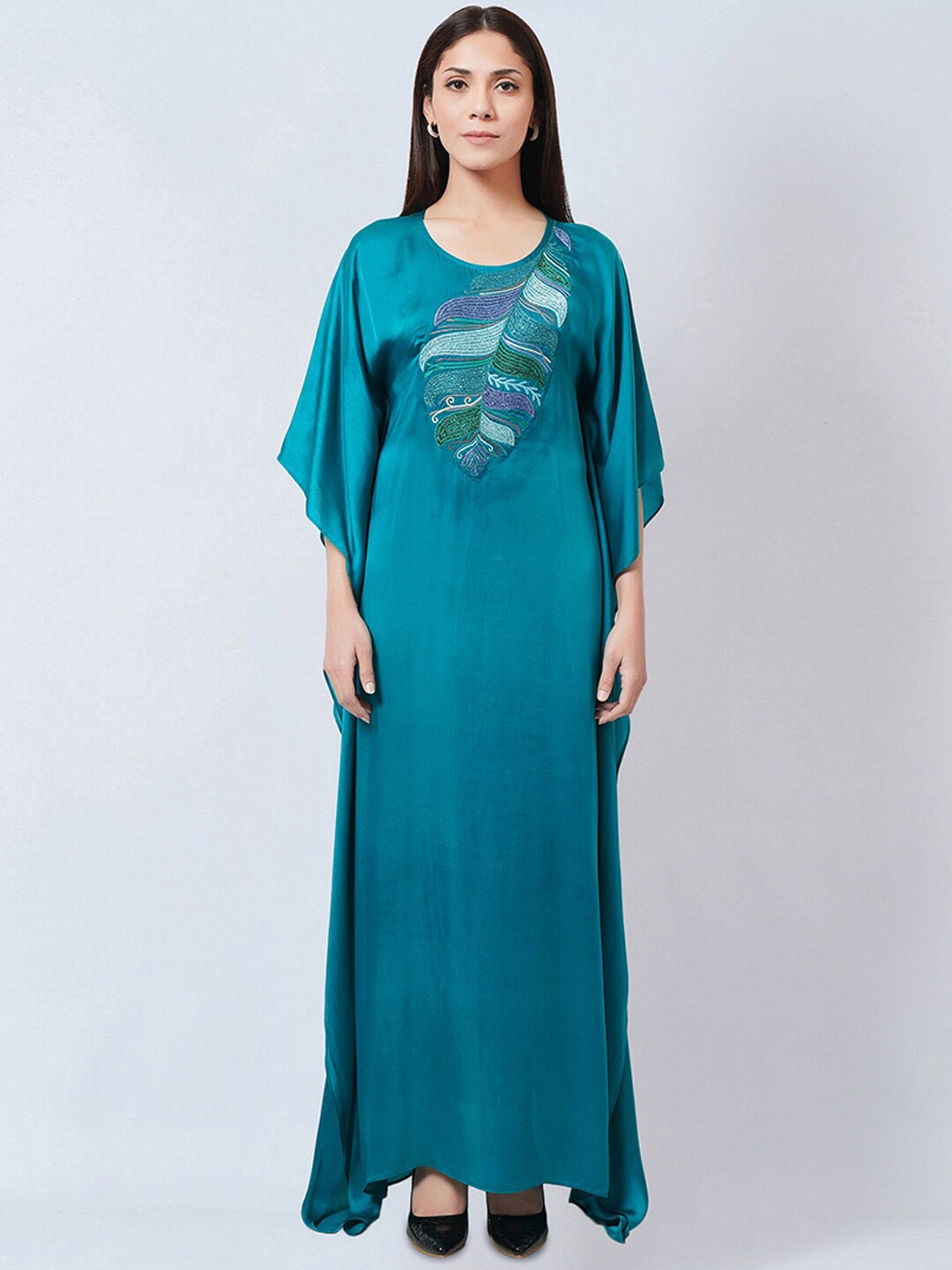 

First Resort by Ramola Bachchan Kimono Sleeves Kaftan Dress, Teal
