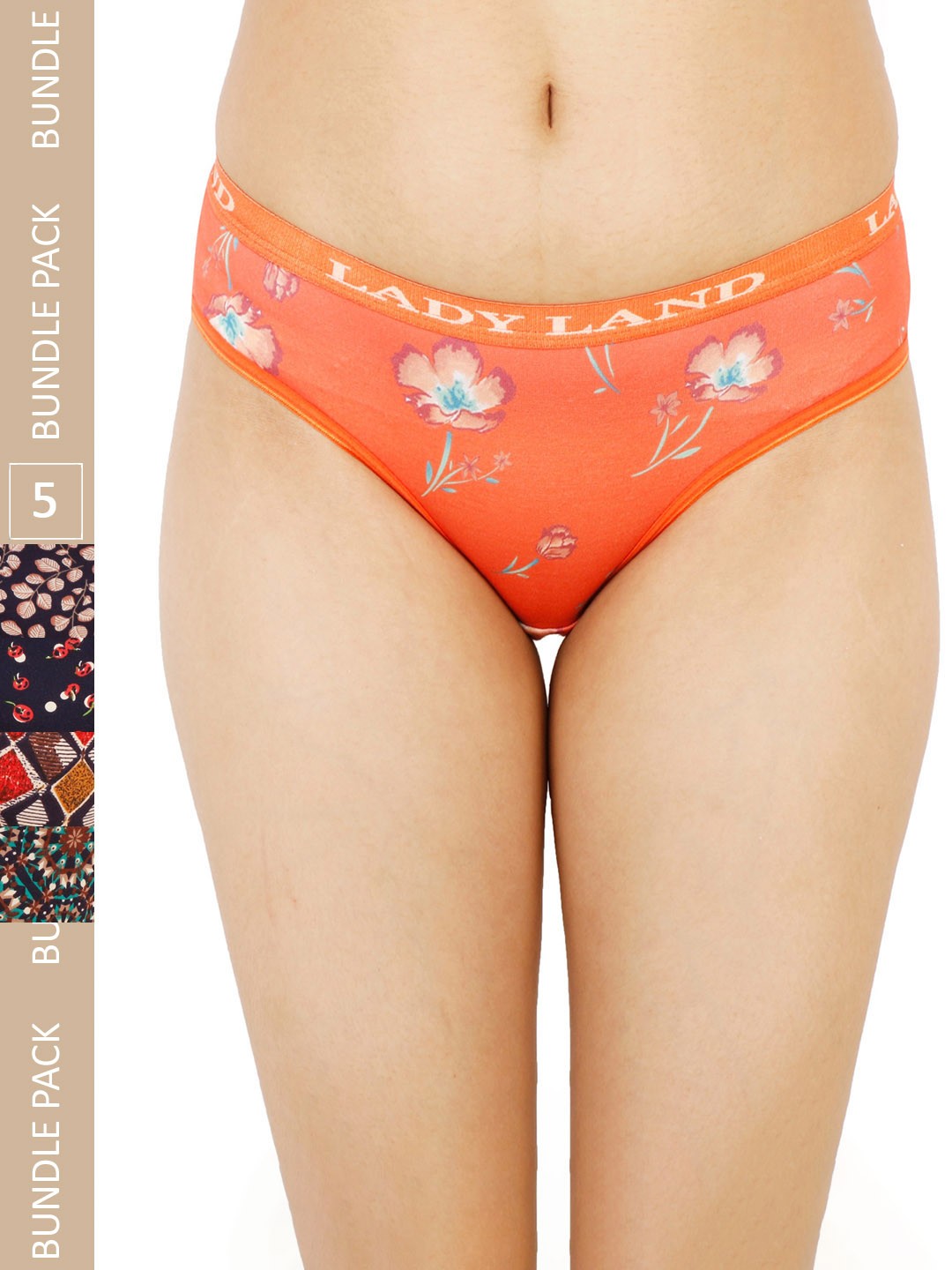 

LADYLAND Women Pack Of 5 Assorted Floral Printed Cotton Long Lasting Hipster Briefs
