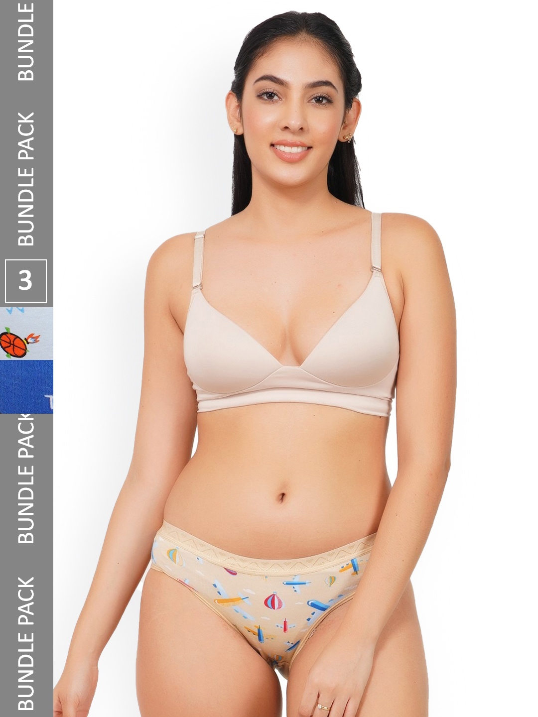 

LADYLAND Women Pack Of 3 Assorted Mid-Rise Full coverage Cotton Hipster Briefs