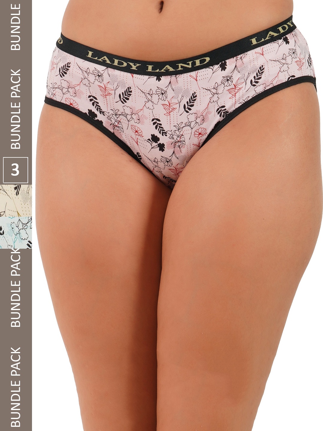 

LADYLAND Women Pack Of 3 Assorted Floral Printed Long Lasting Hipster Cotton Brief