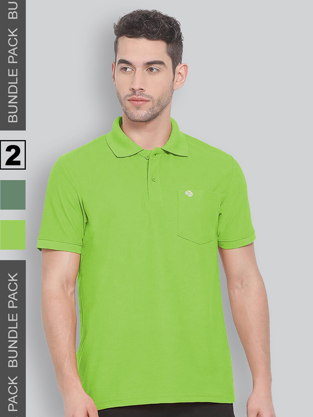 

LUX NITRO Pack Of 2 Polo Collar Pure Cotton Anti Odour T-shirt, Green