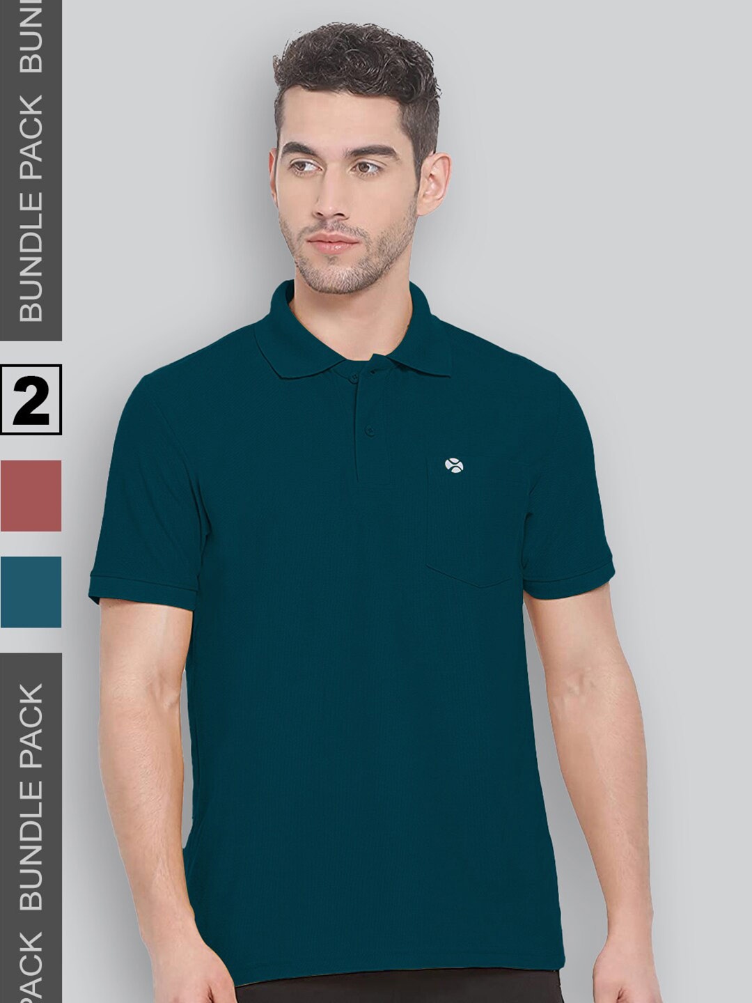 

LUX NITRO Pack Of 2 Polo Collar Short Sleeves Anti Odour Cotton T-shirt, Teal