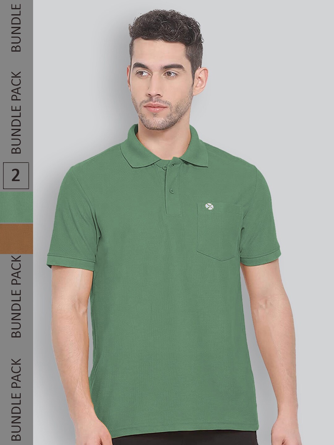

LUX NITRO Pack Of 2 Polo Collar Short Sleeves Anti Odour Cotton T-shirt, Green