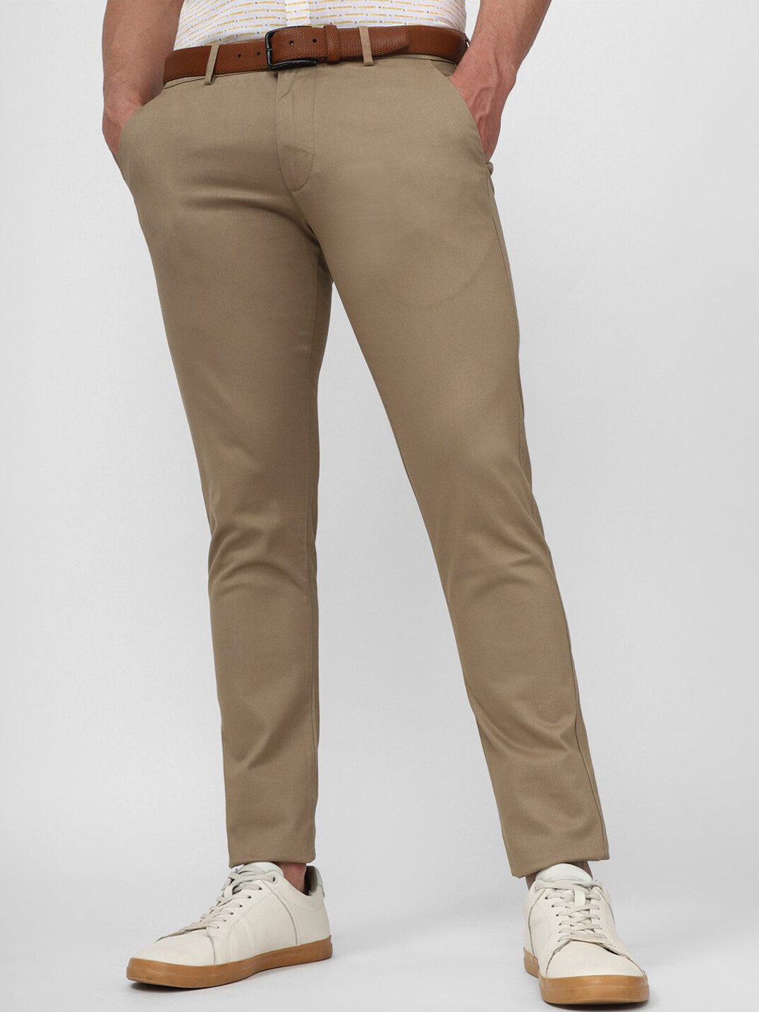 

Peter England Casuals Men Mid Rise Skinny Fit Cotton Trousers, Brown