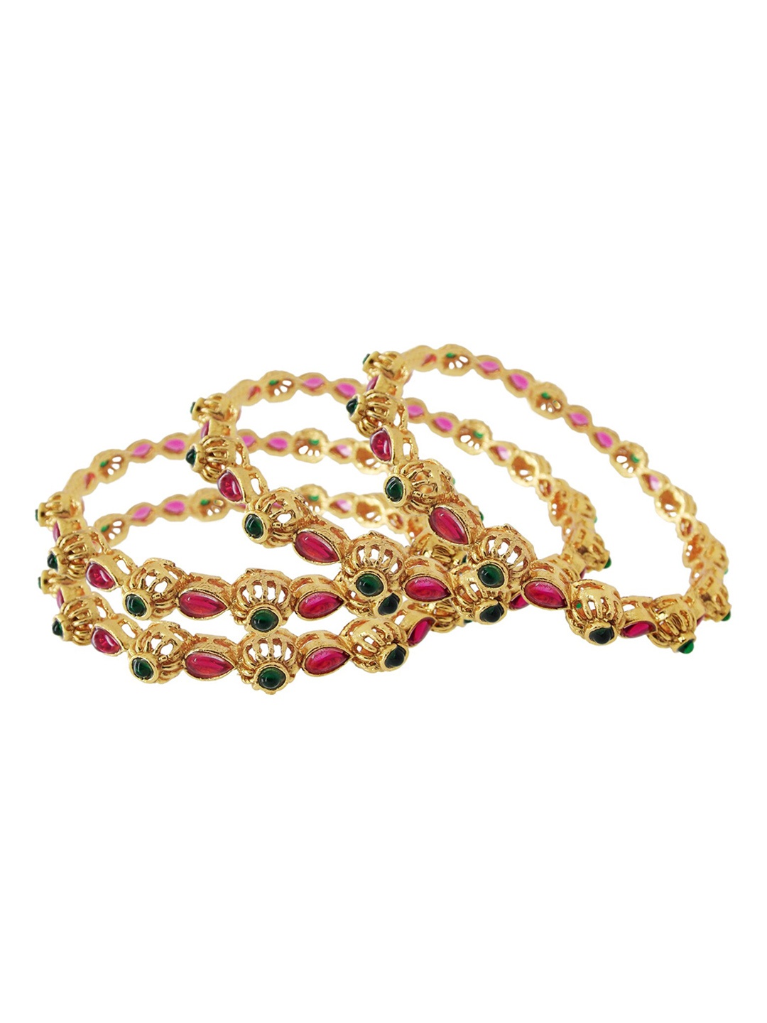 

FEMMIBELLA Set Of 4 Gold-Plated Stone Studded Enamelled Bangles