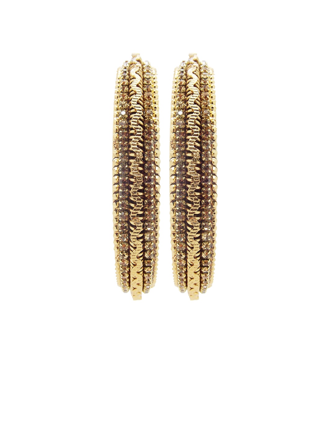 

FEMMIBELLA Set Of 2 Gold-Plated CZ Studded Chuda Bangles